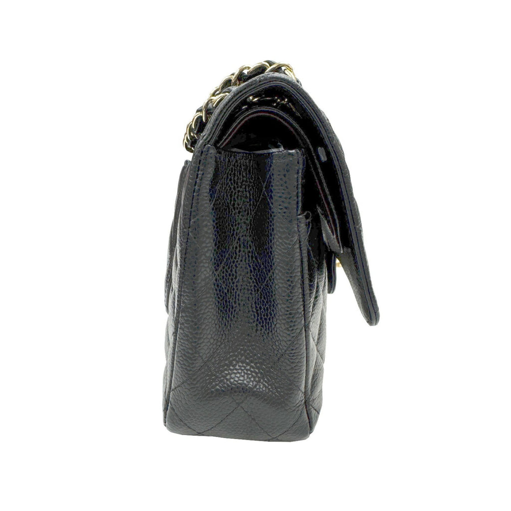 Chanel Gold Black Grained Calfskin Leather Chain/Shoulder Wallet (Pre-Owned)
