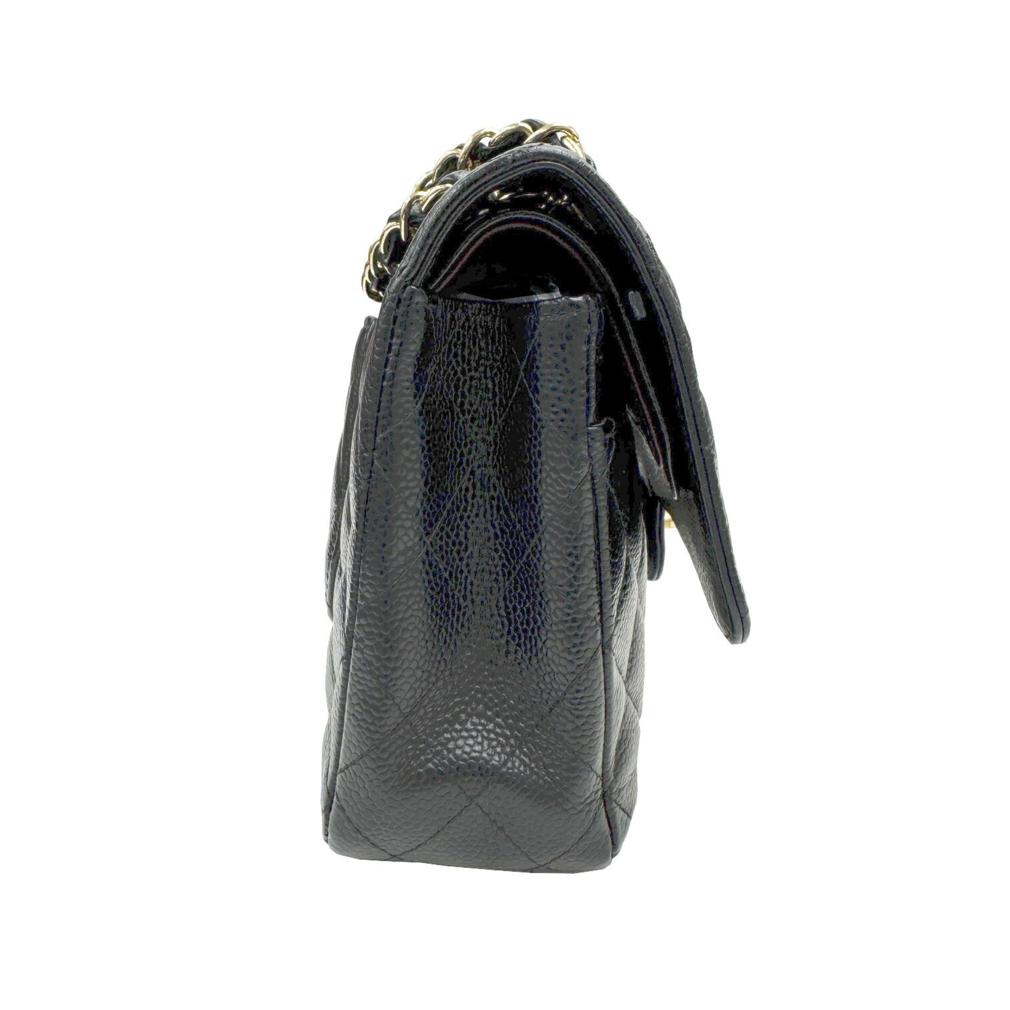Chanel Gold Black Grained Calfskin Leather Chain/Shoulder Wallet (Pre-Owned)