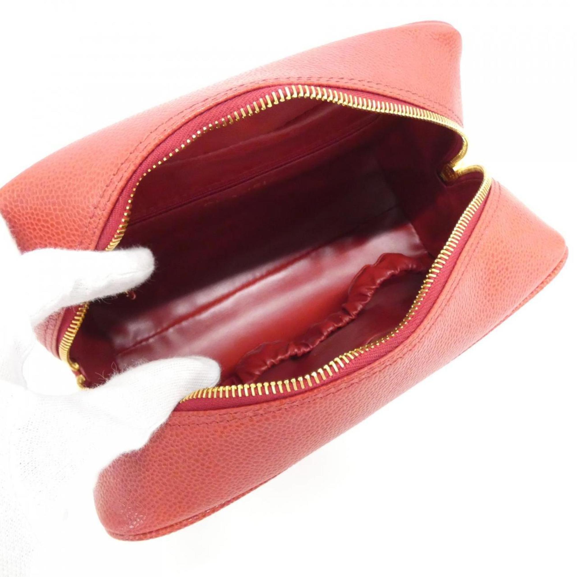 Chanel Red Color Grained Calfskin Pouch (Pre-Owned)