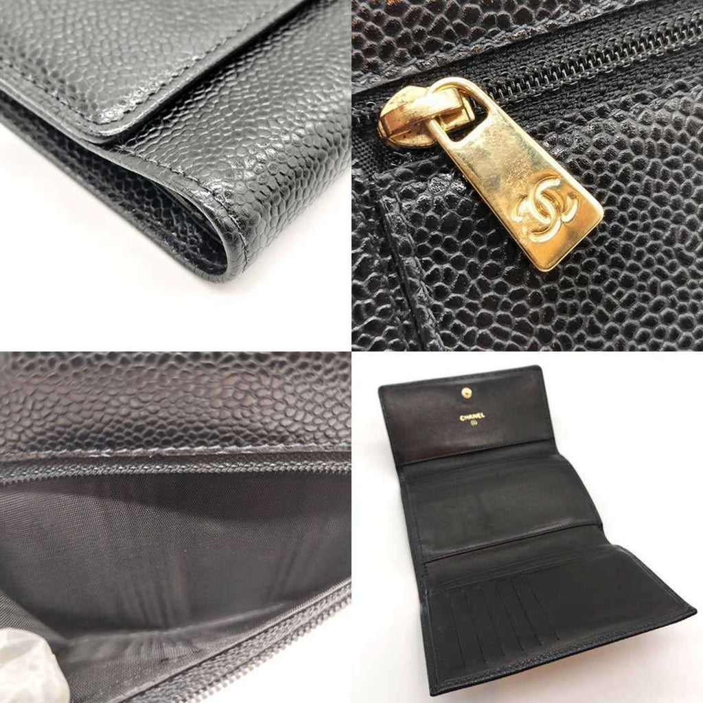 Chanel Black Grained Calfskin Wallet (Tri-Fold) (Pre-Owned)