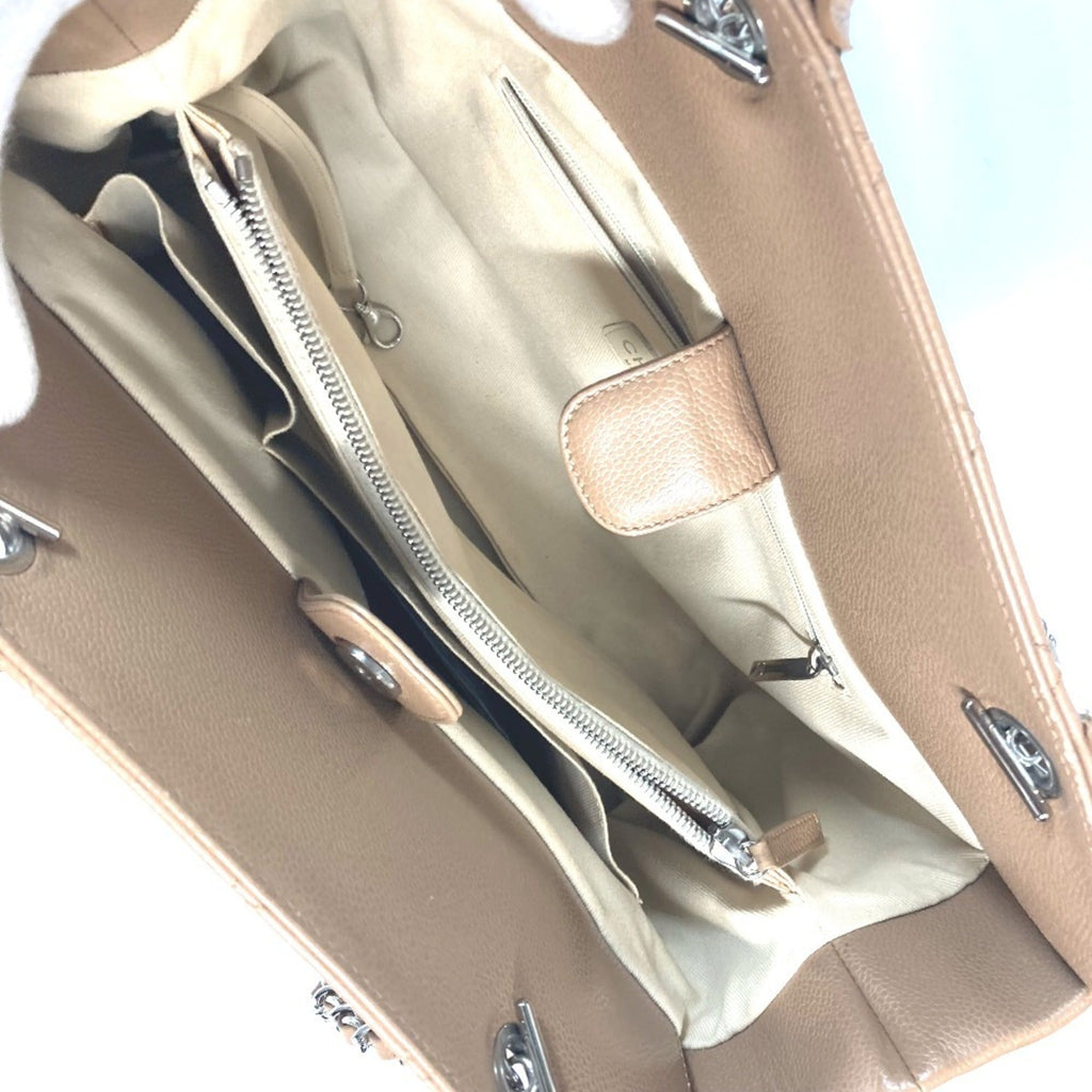 Chanel Beige Grained Calfskin Shoulder Bag Tote Bag (Pre-Owned)