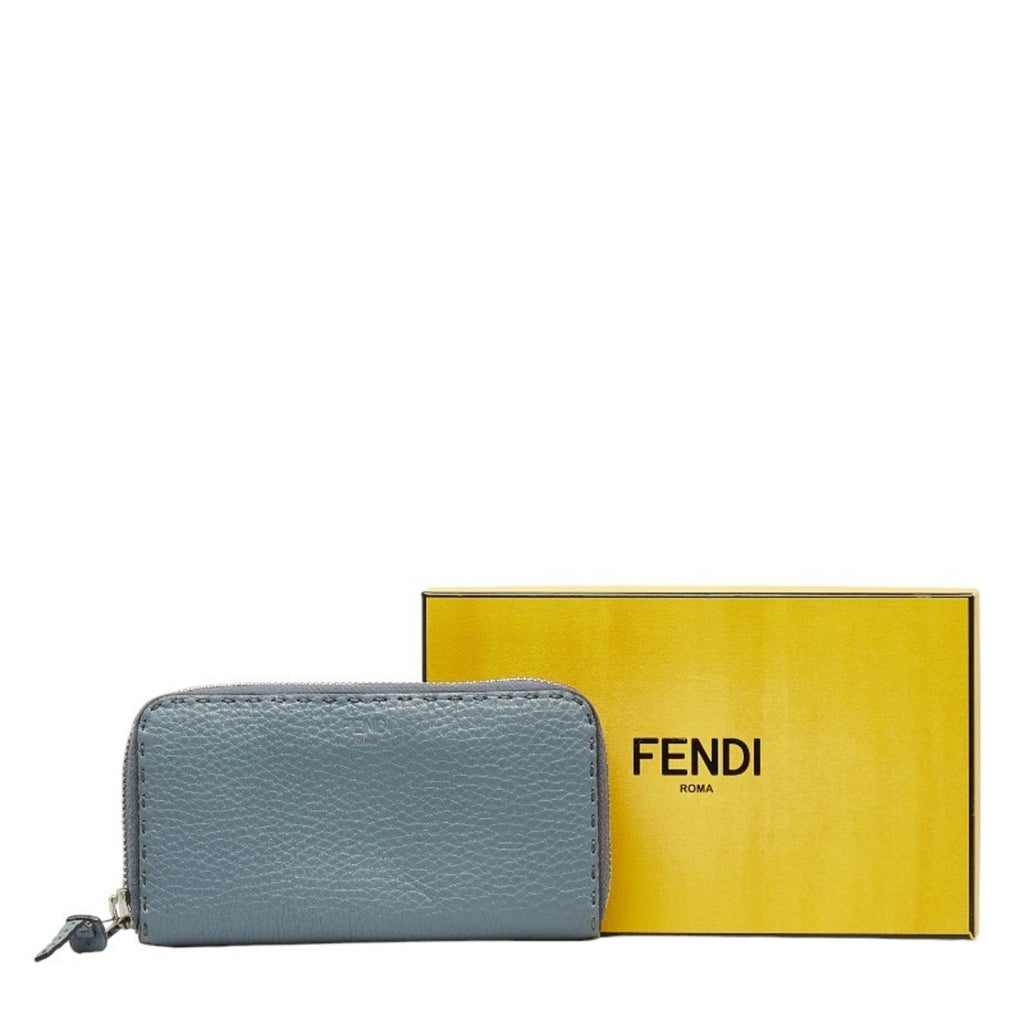Fendi Blue Gray Leather Long Wallet (Bi-Fold) (Pre-Owned)