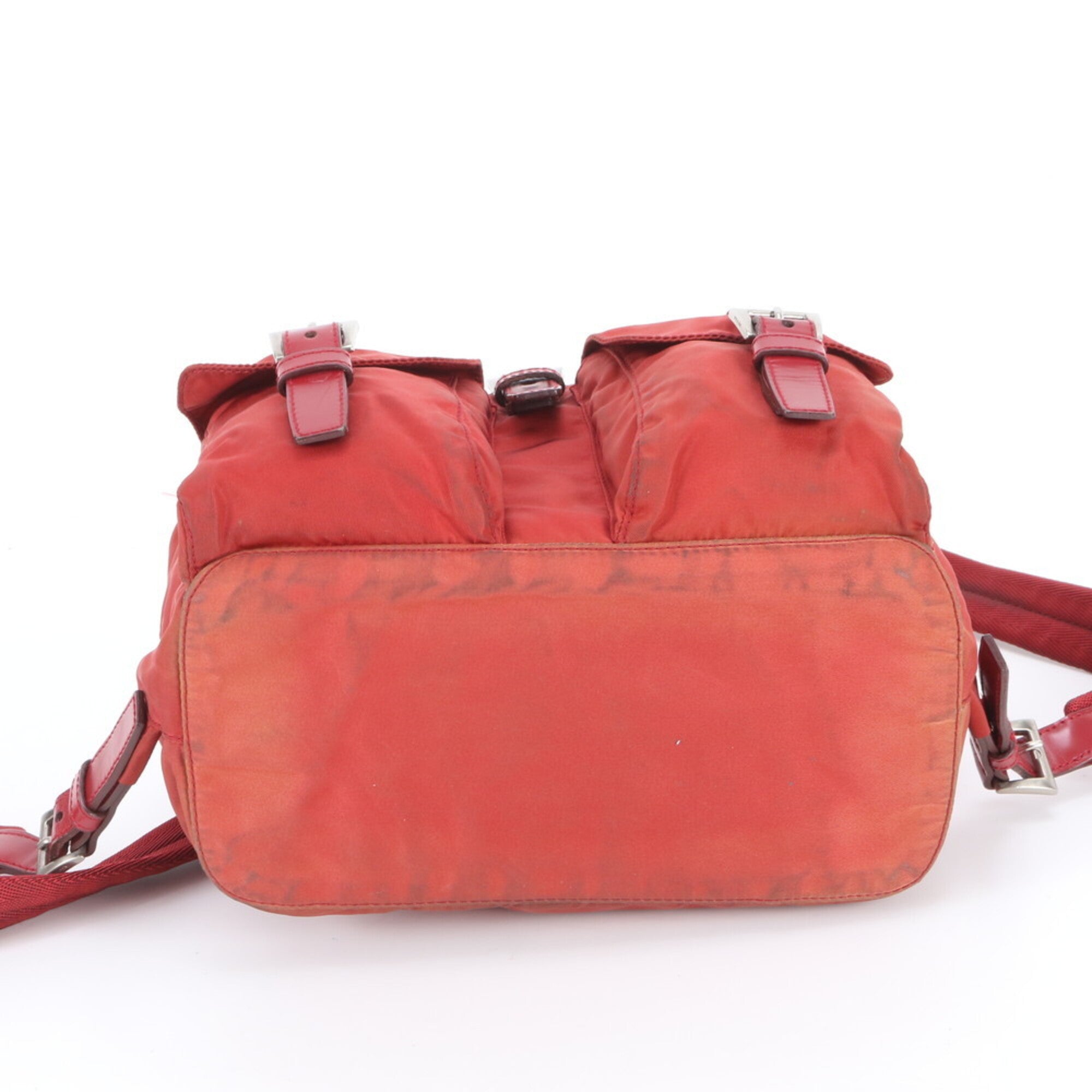 Prada Red Color Nylon Leather Backpack (Pre-Owned)