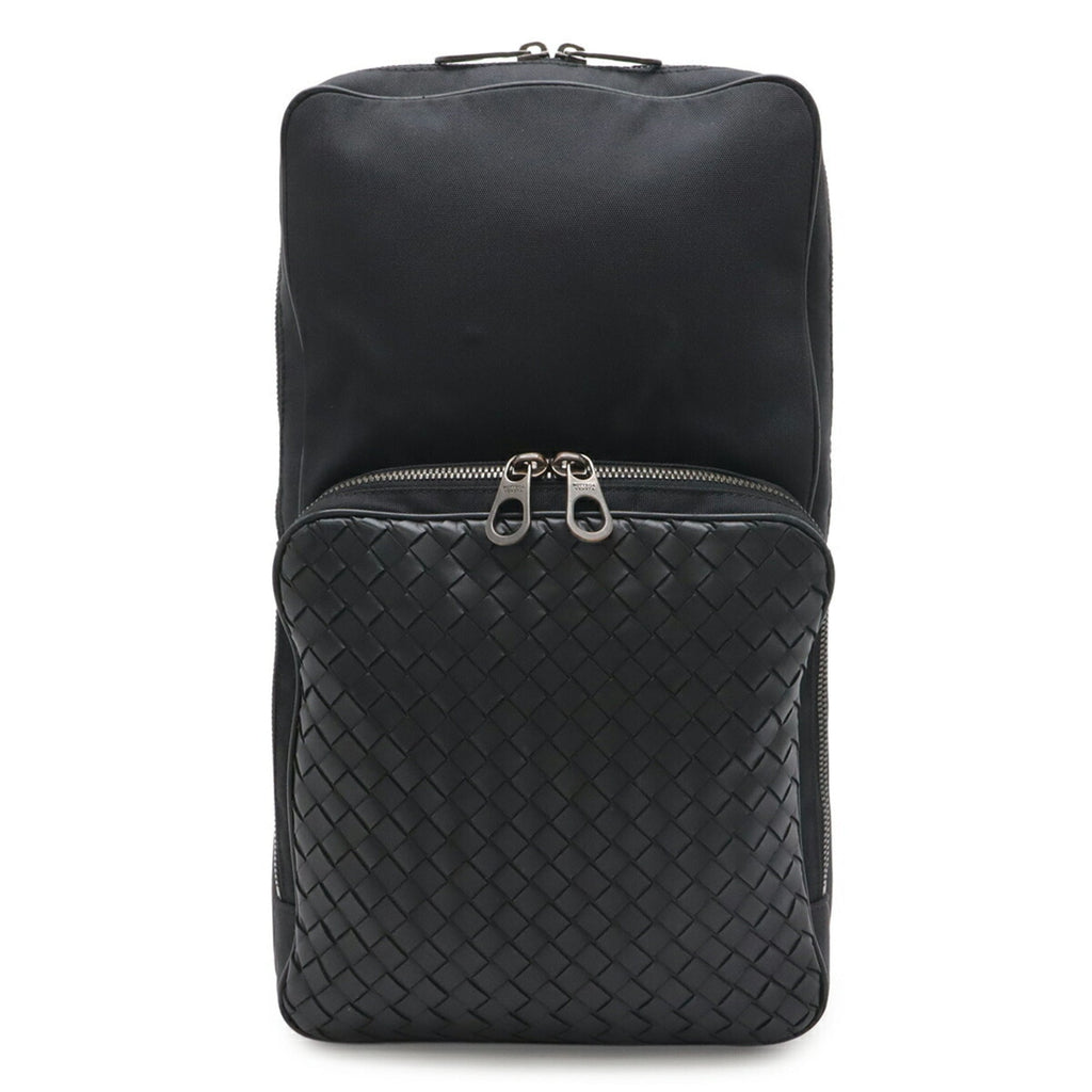 Bottega Veneta Black Nylon Canvas Leather Shoulder Bag Sling Bag (Pre-Owned)
