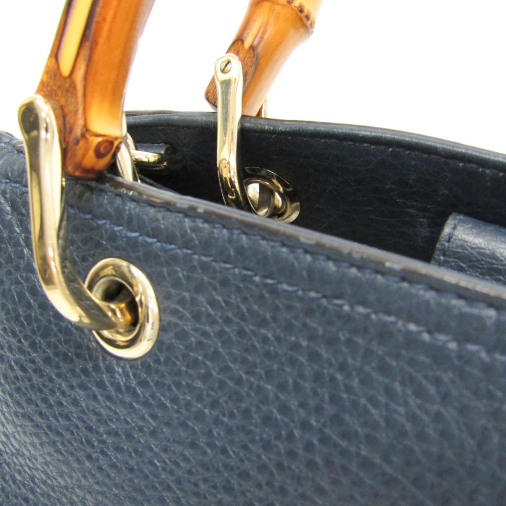 Gucci Bamboo Shopper Tote Leather Blue Leather Tote Bag Bag (Pre-Owned)