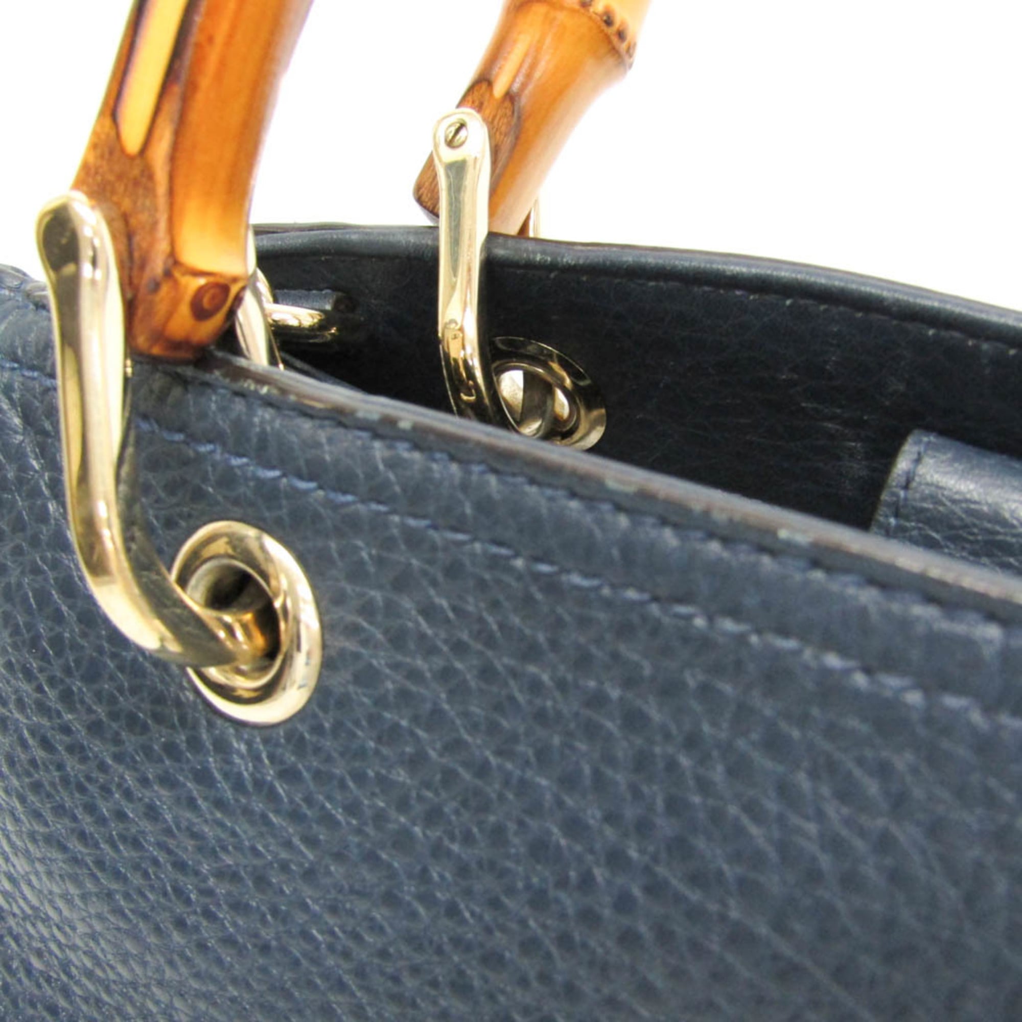 Gucci Bamboo Shopper Tote Leather Blue Leather Tote Bag Bag (Pre-Owned)