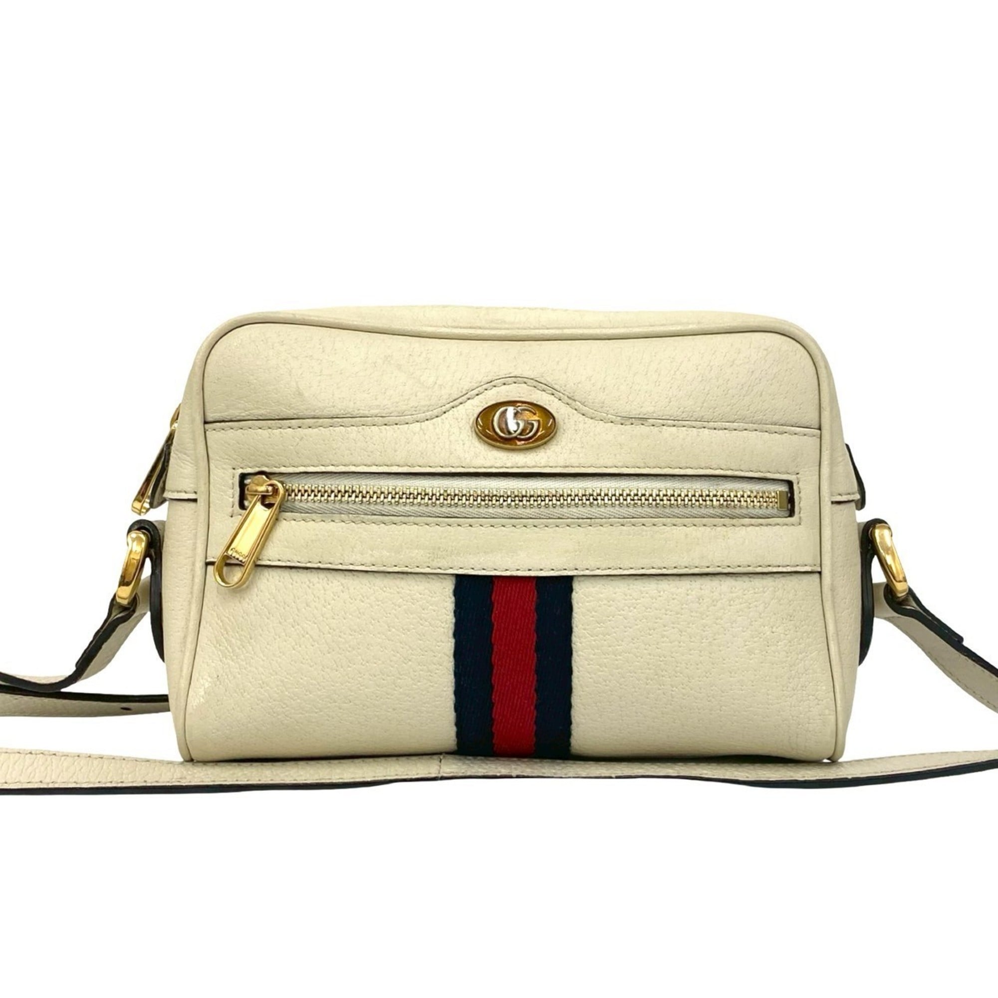 Gucci Navy Red Color White Leather Pochette Shoulder Bag (Pre-Owned)