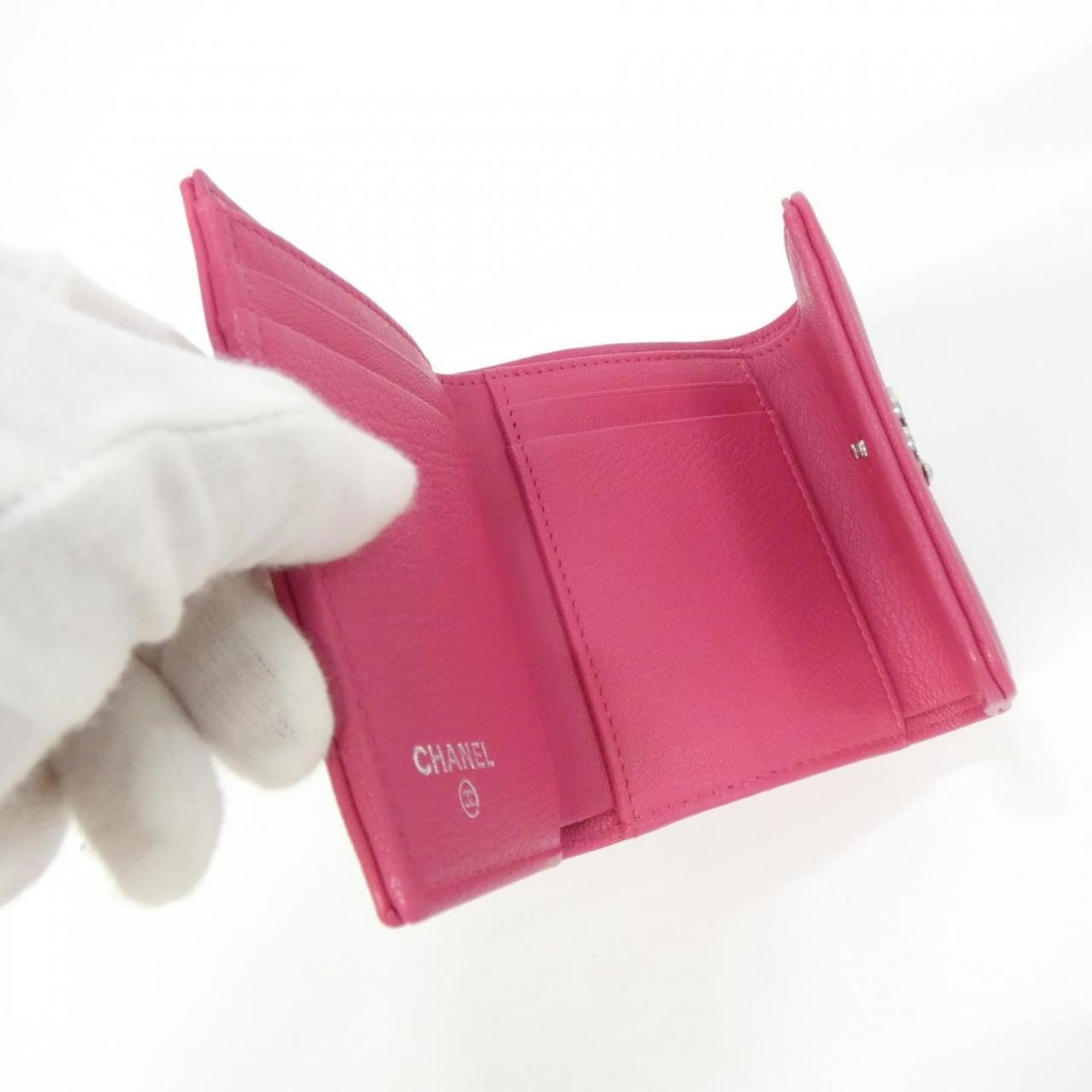 Chanel Pink Leather Wallet (Tri-Fold) (Pre-Owned)