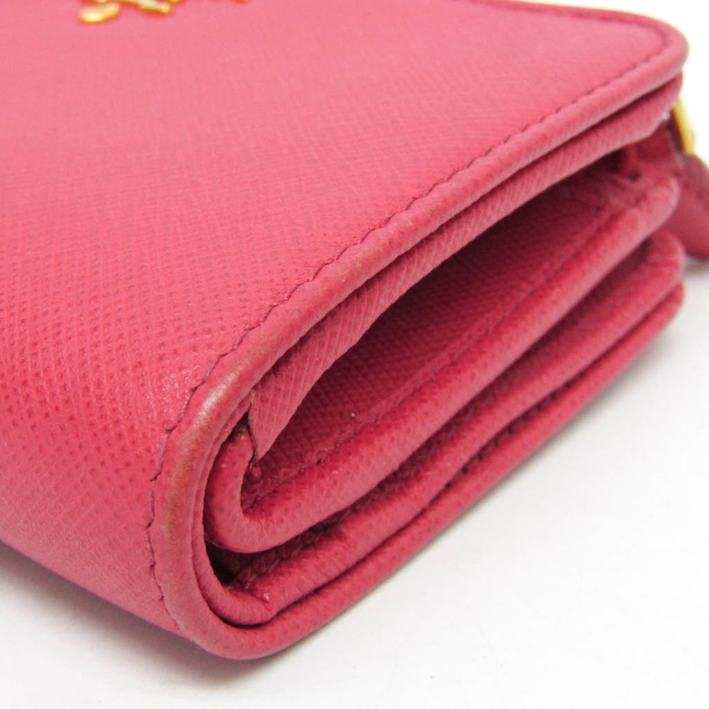 Prada Tab Bifold Wallet Saffiano Leather Pink Leather Wallets Accessory (Pre-Owned)