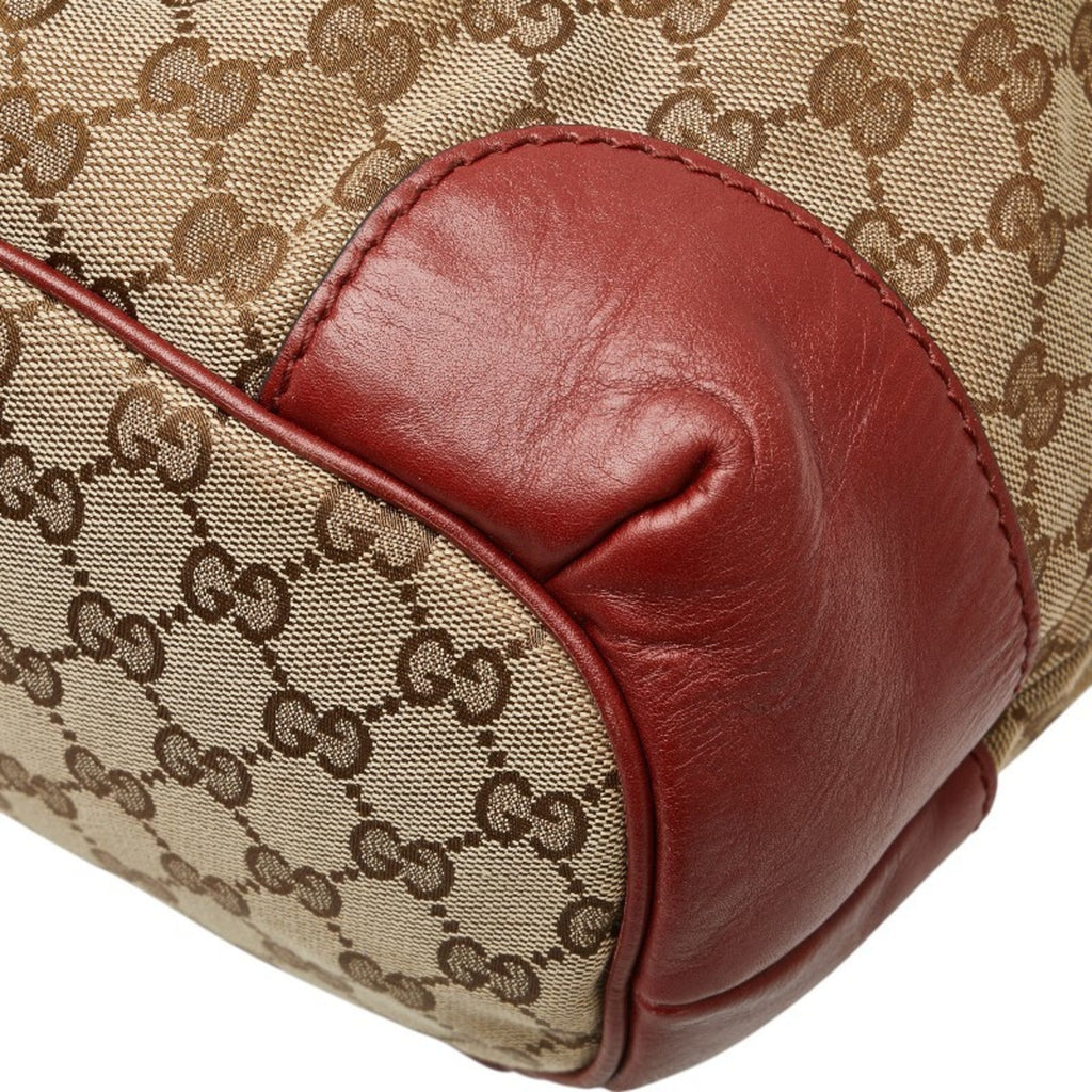 Gucci Beige Red Color Canvas Leather Shoulder Bag Tote Bag (Pre-Owned)