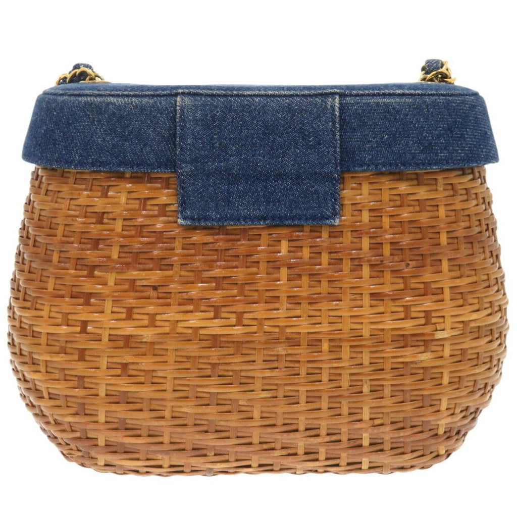 Chanel Navy Straw Leather Shoulder Bag (Pre-Owned)
