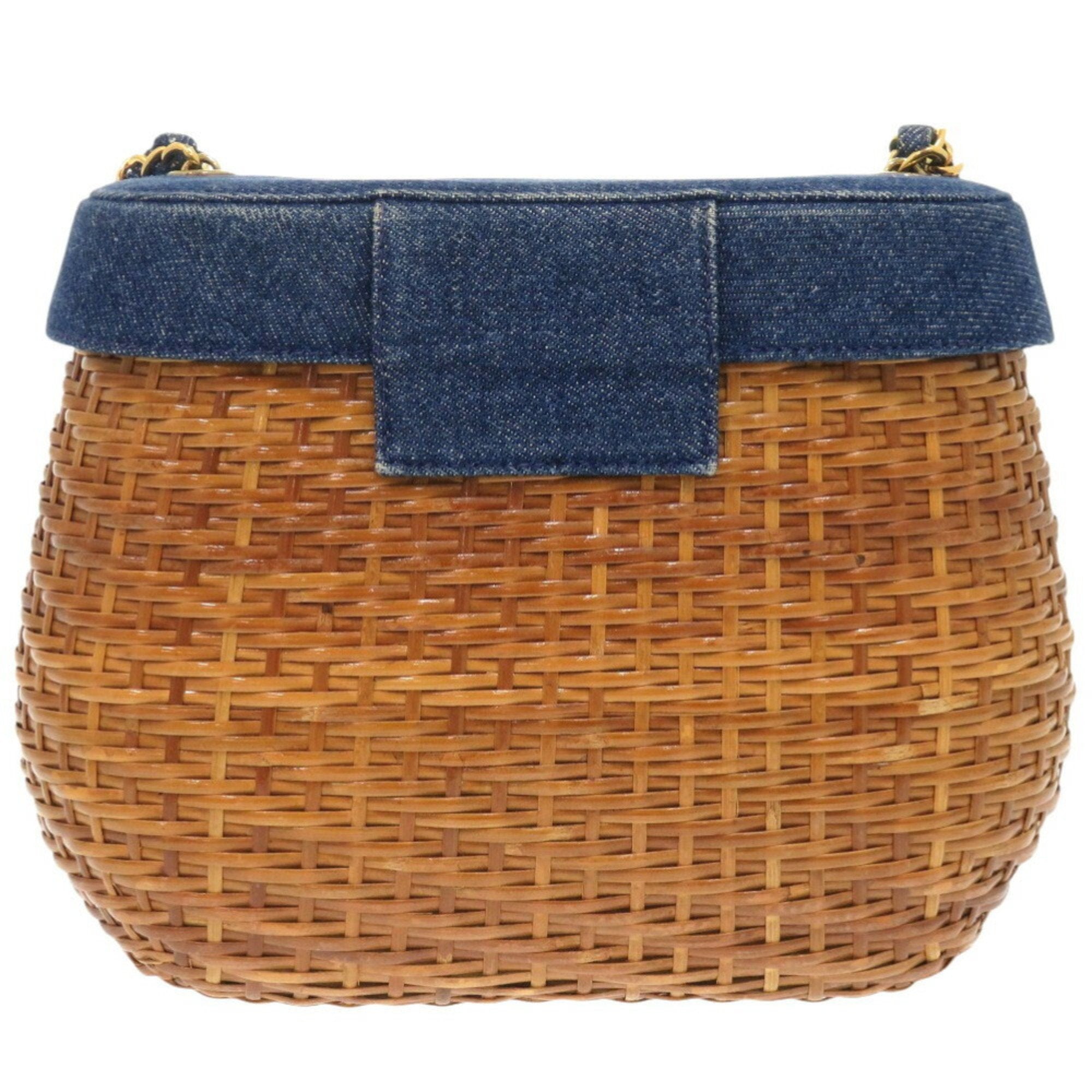 Chanel Navy Straw Leather Shoulder Bag (Pre-Owned)