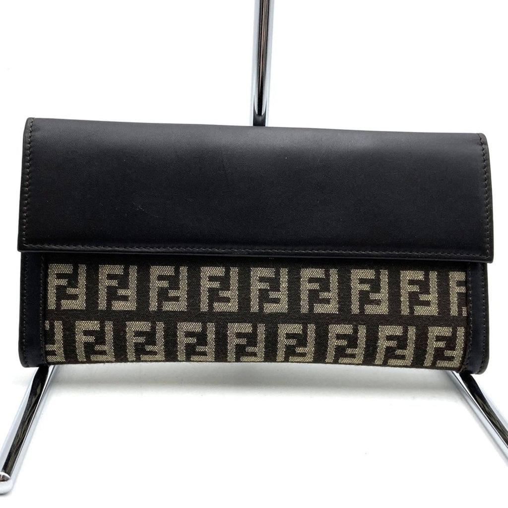 Fendi Zucchino Brown Canvas Long Wallet (Bi-Fold) (Pre-Owned)