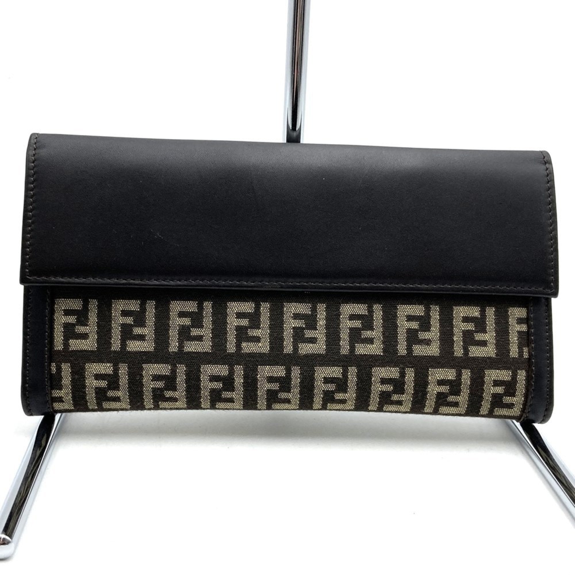 Fendi Zucchino Brown Canvas Long Wallet (Bi-Fold) (Pre-Owned)