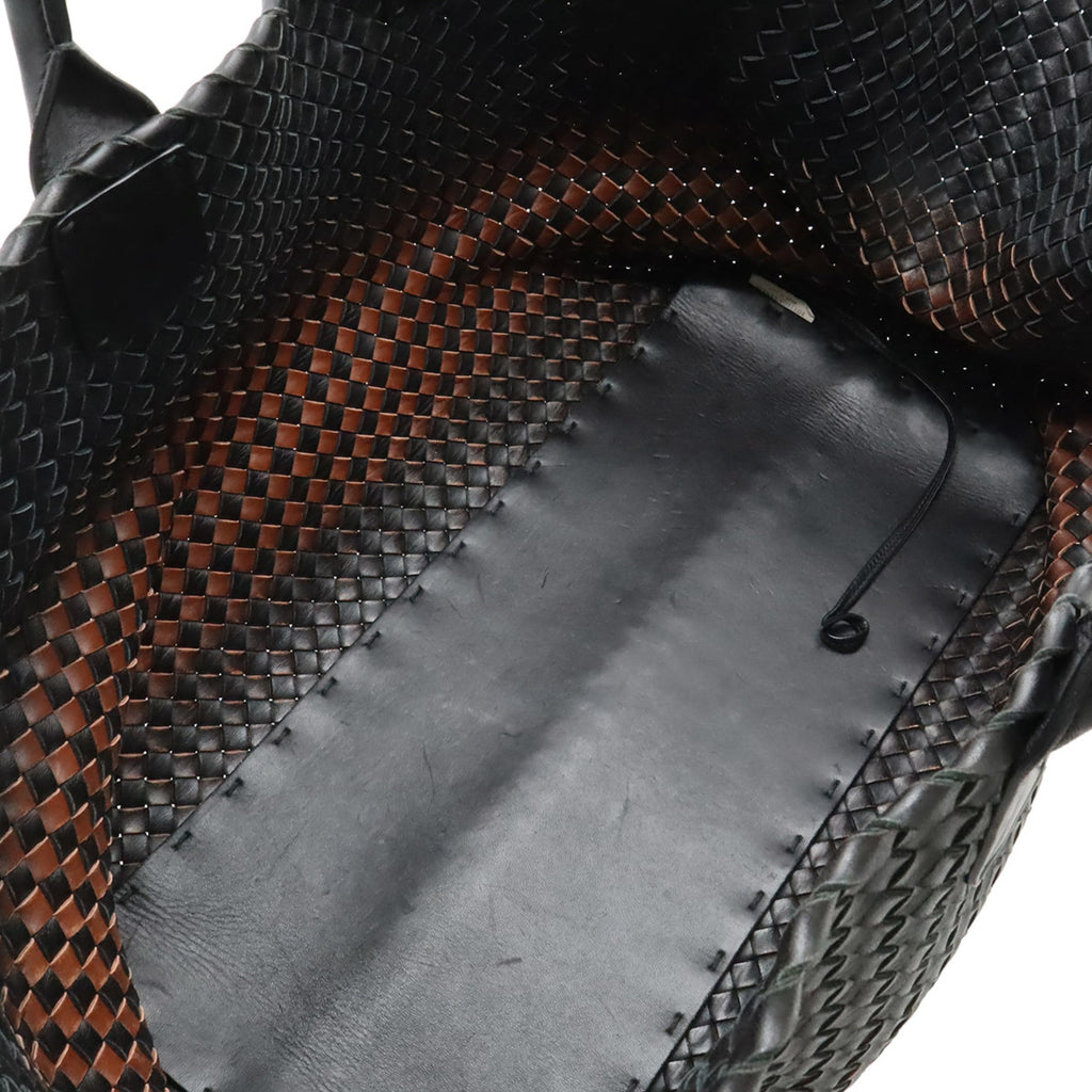 Bottega Veneta Intrecciato Black Brown Leather Tote Bag (Pre-Owned)