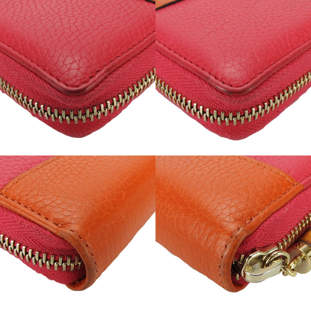 Gucci Bamboo Orange Pink Leather Long Wallet (Bi-Fold) (Pre-Owned)
