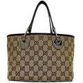 Gucci Beige Brown Canvas Leather Handbag Tote Bag (Pre-Owned)