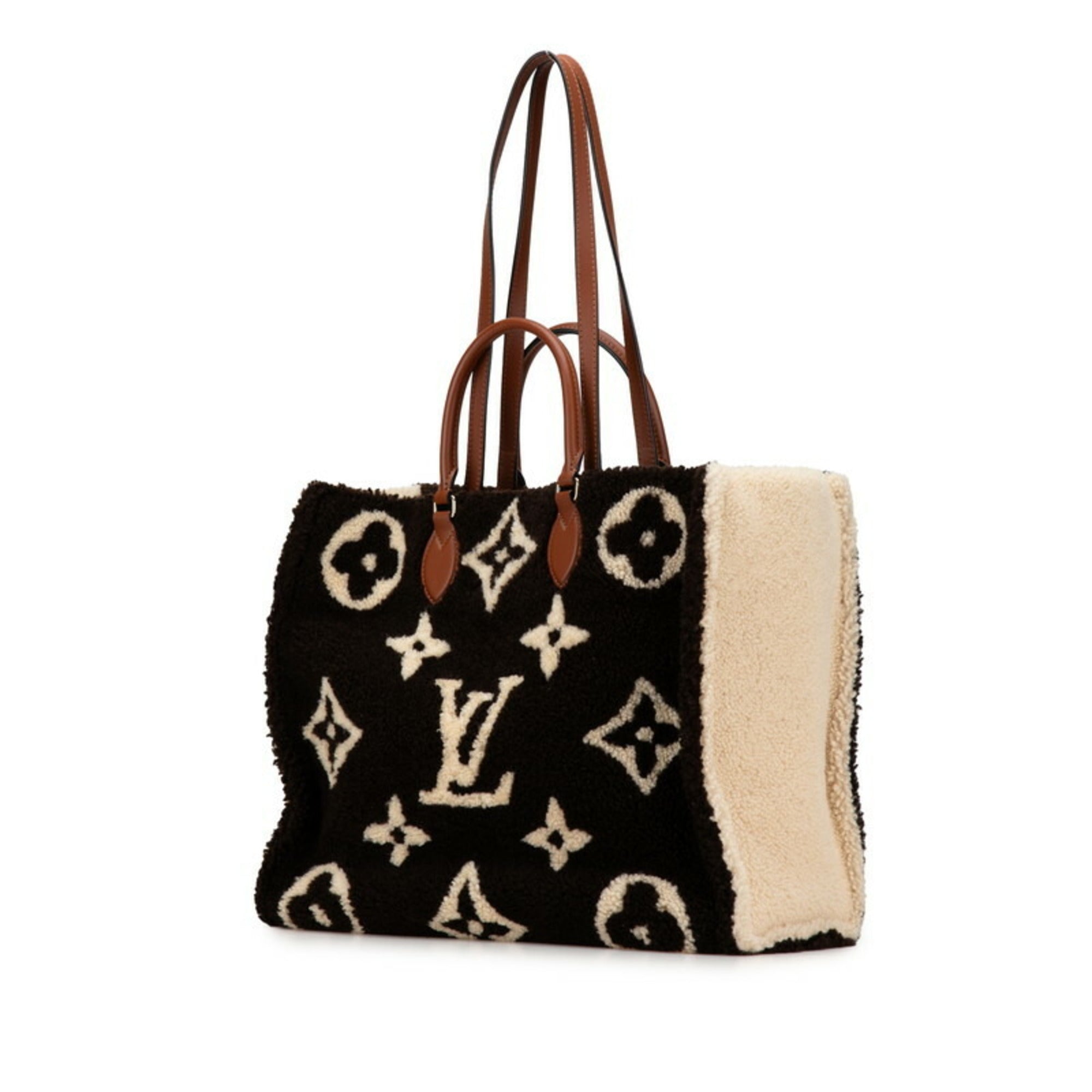 Louis Vuitton Beige Brown Leather Shoulder Bag Tote Bag (Pre-Owned)