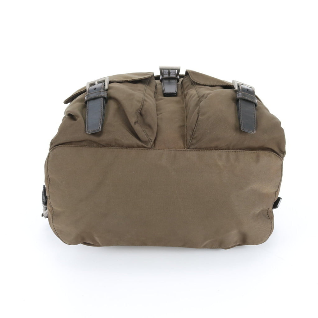Prada Brown Green Khaki Nylon Leather Backpack (Pre-Owned)