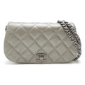Chanel Matelasse Silver Leather Shoulder Bag (Pre-Owned)