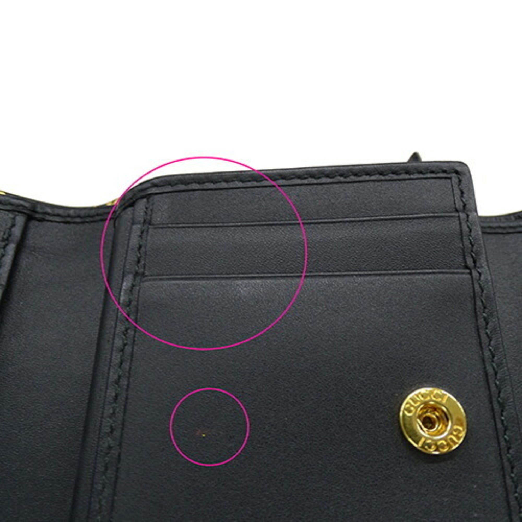 Gucci Gold Black Leather Wallet (Tri-Fold) (Pre-Owned)