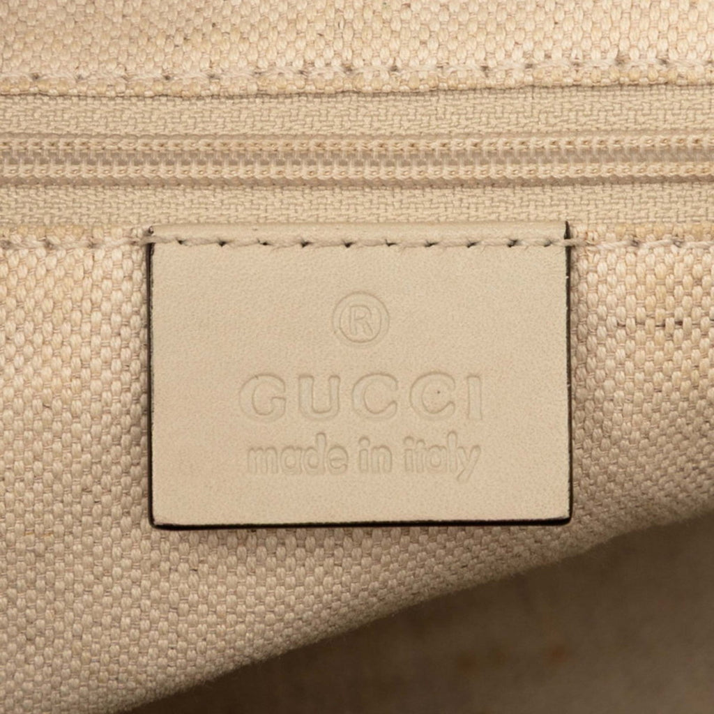 Gucci Beige White Canvas Leather Handbag Shoulder Bag (Pre-Owned)