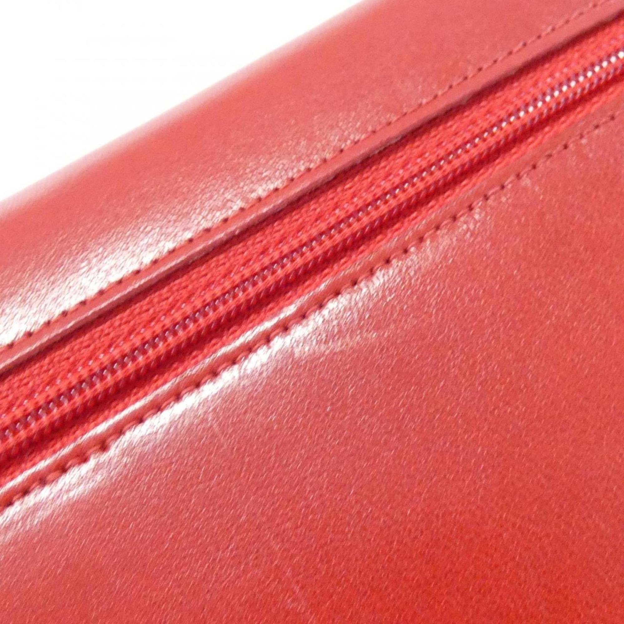 Chanel Red Color Leather Long Wallet (Bi-Fold) (Pre-Owned)