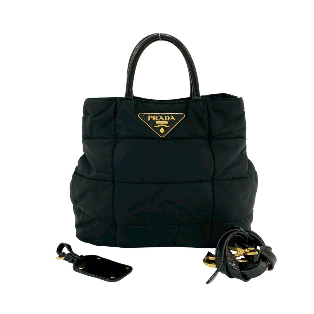 Prada Black Nylon Leather Handbag Shoulder Bag Tote Bag (Pre-Owned)