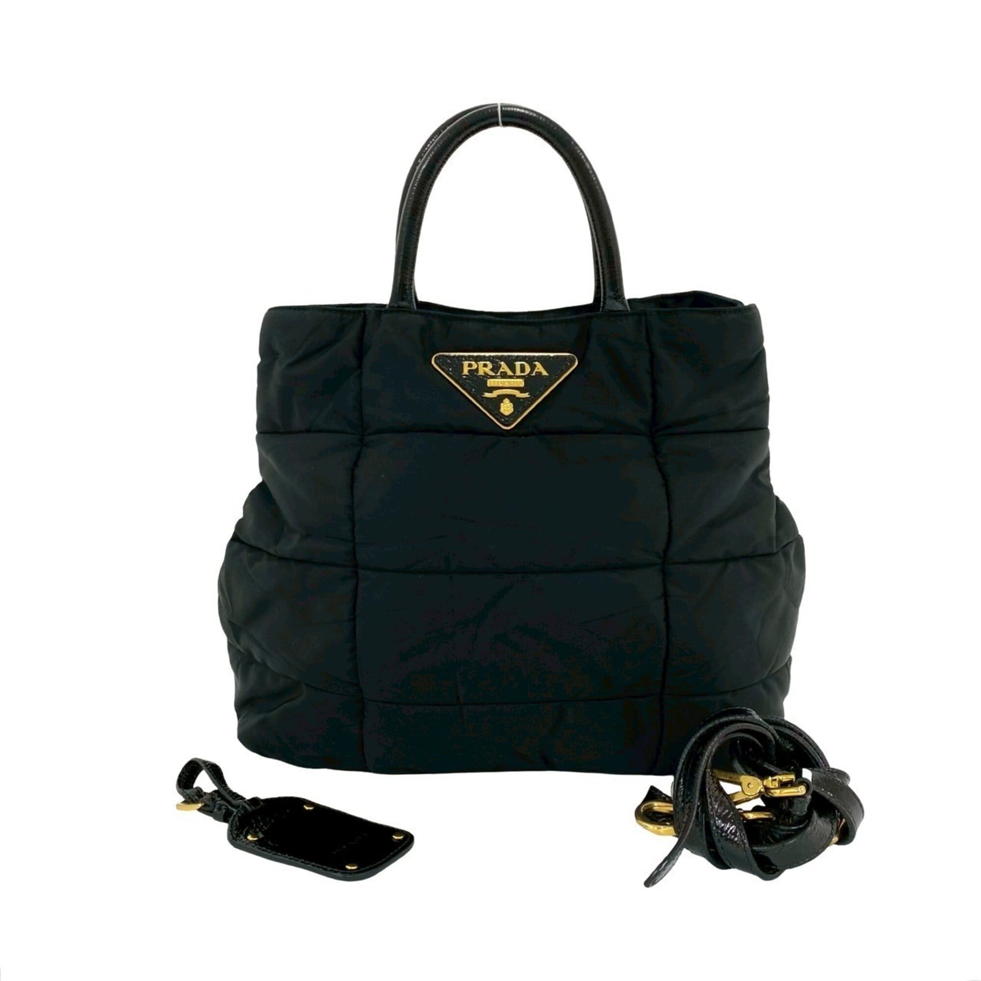 Prada Black Nylon Leather Handbag Shoulder Bag Tote Bag (Pre-Owned)