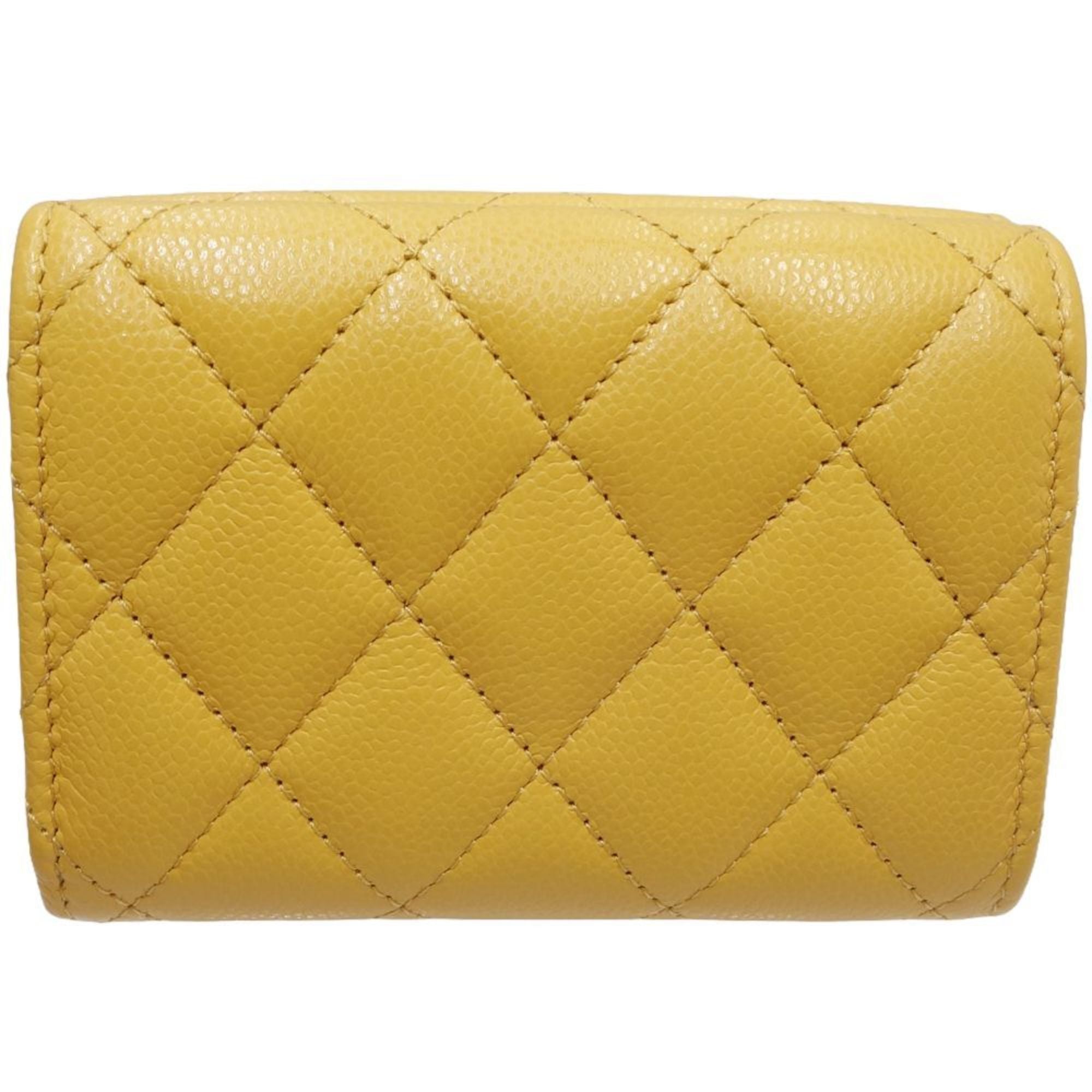 Chanel Yellow Grained Calfskin Wallet (Tri-Fold) (Pre-Owned)