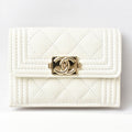 Chanel Boy Chanel Off-White Grained Calfskin Wallet (Bi-Fold) (Pre-Owned)