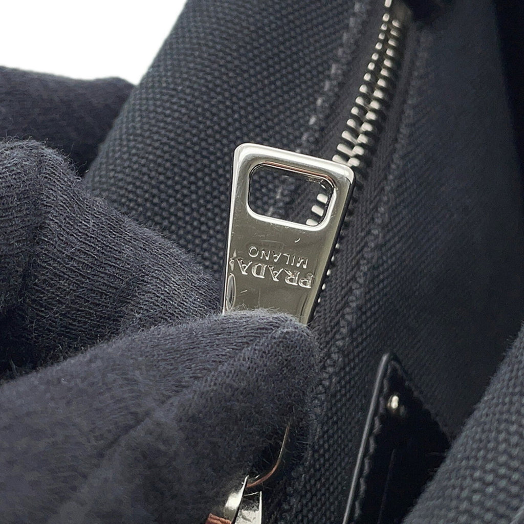 Prada Canapa Black Canvas Wood Handbag Shoulder Bag (Pre-Owned)
