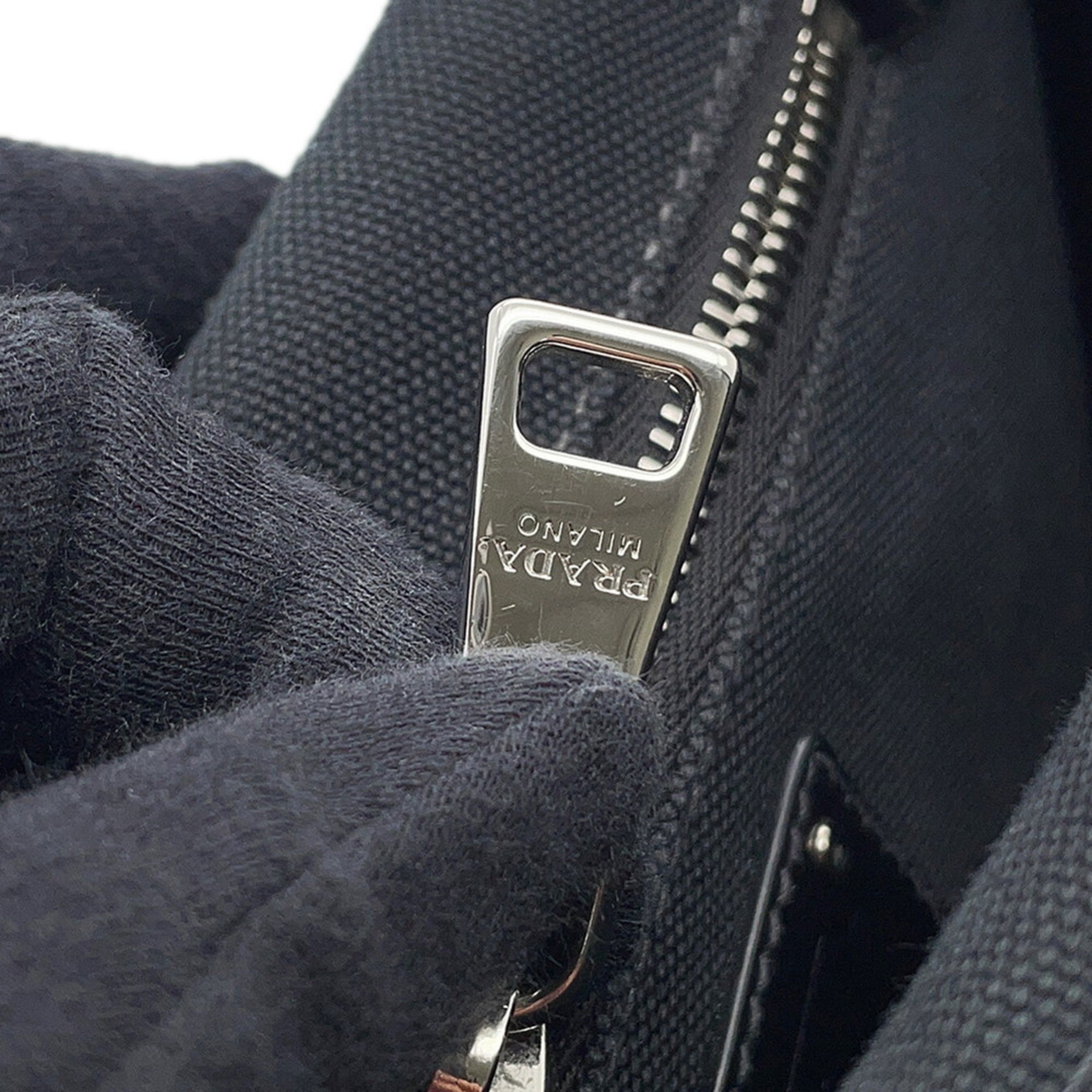 Prada Canapa Black Canvas Wood Handbag Shoulder Bag (Pre-Owned)