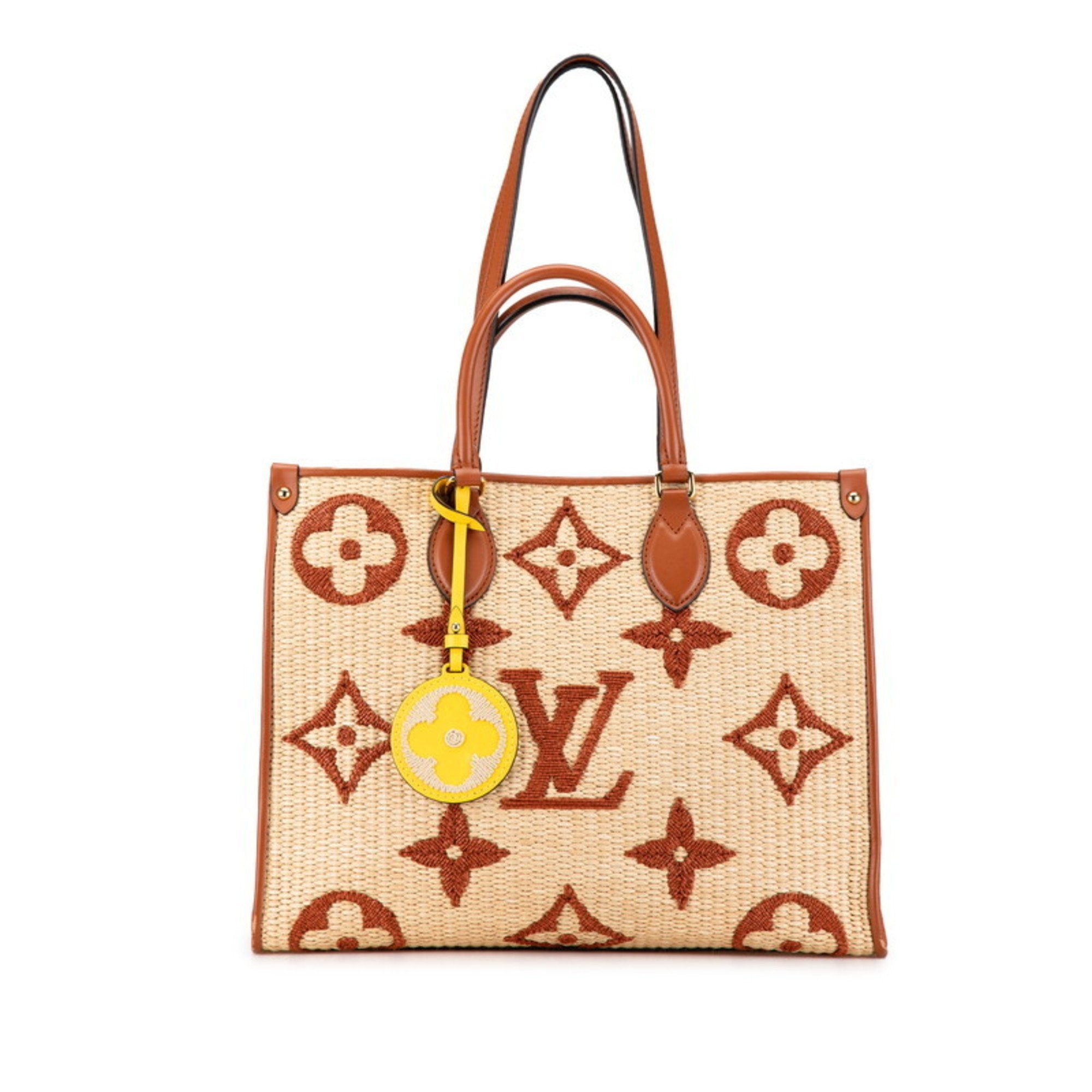 Louis Vuitton Beige Brown Raffia Leather Handbag Shoulder Bag (Pre-Owned)