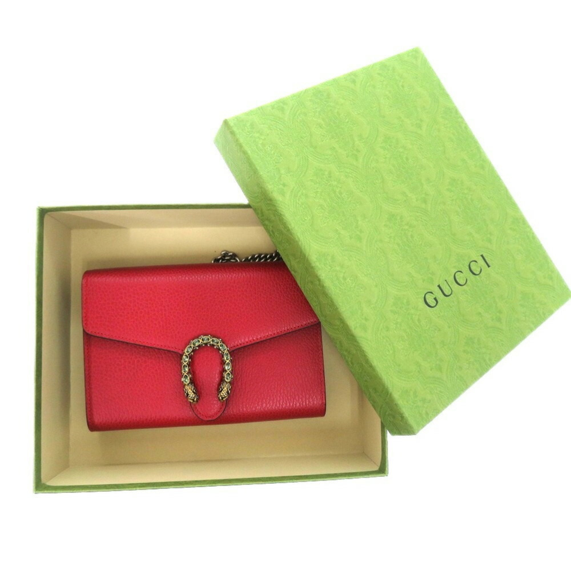 Gucci Red Color Leather Chain/Shoulder Wallet (Pre-Owned)