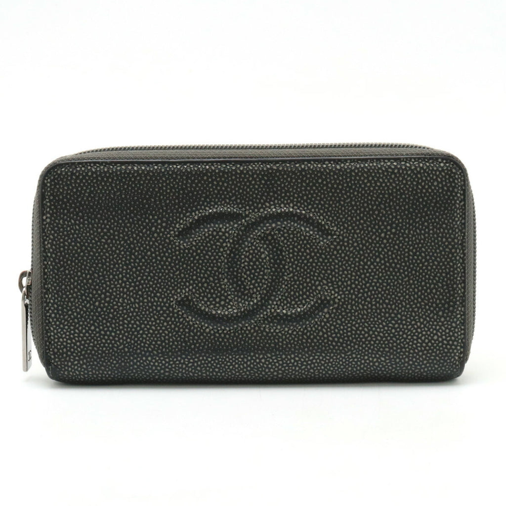 Chanel Metallic Gray Grained Calfskin Long Wallet (Bi-Fold) (Pre-Owned)