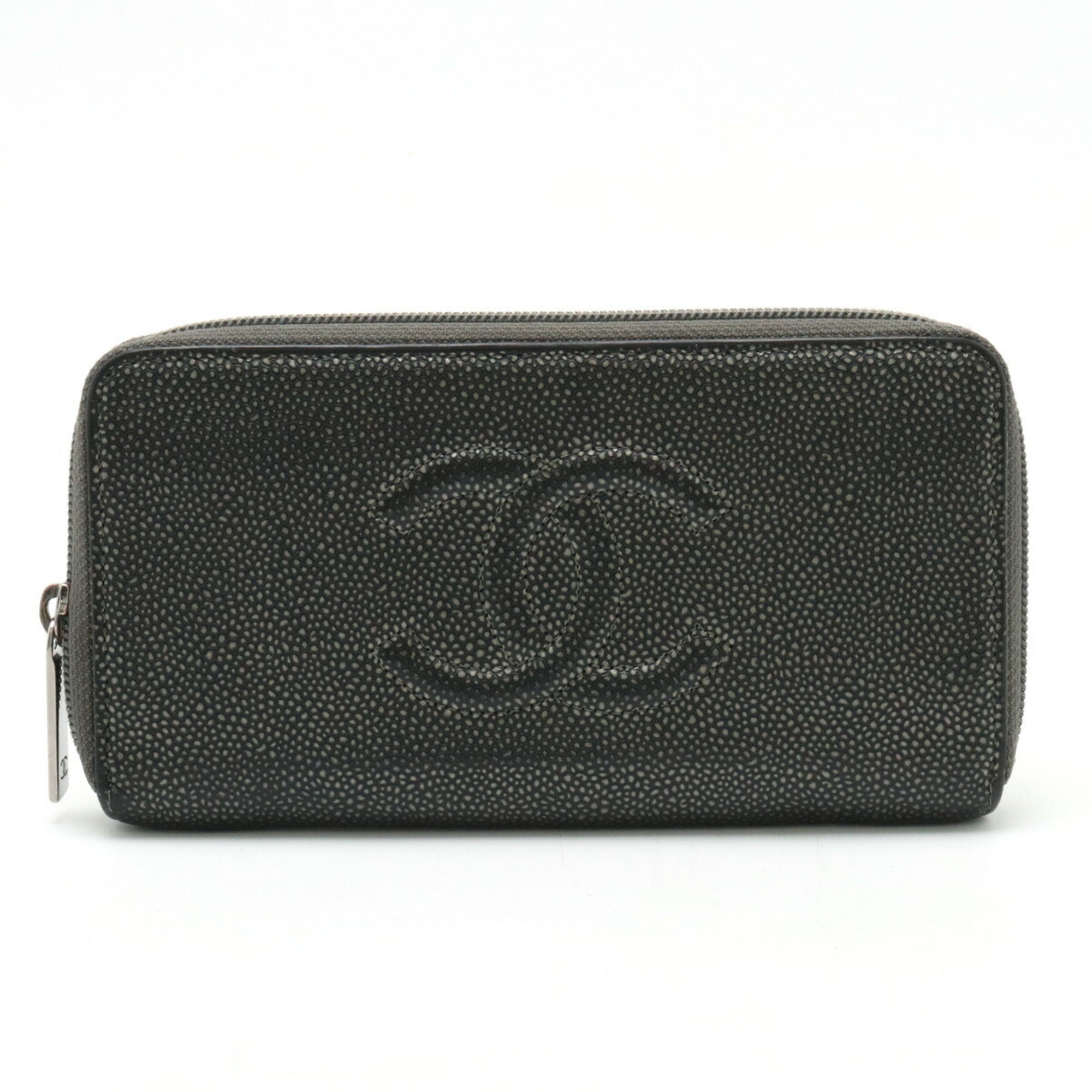 Chanel Metallic Gray Grained Calfskin Long Wallet (Bi-Fold) (Pre-Owned)