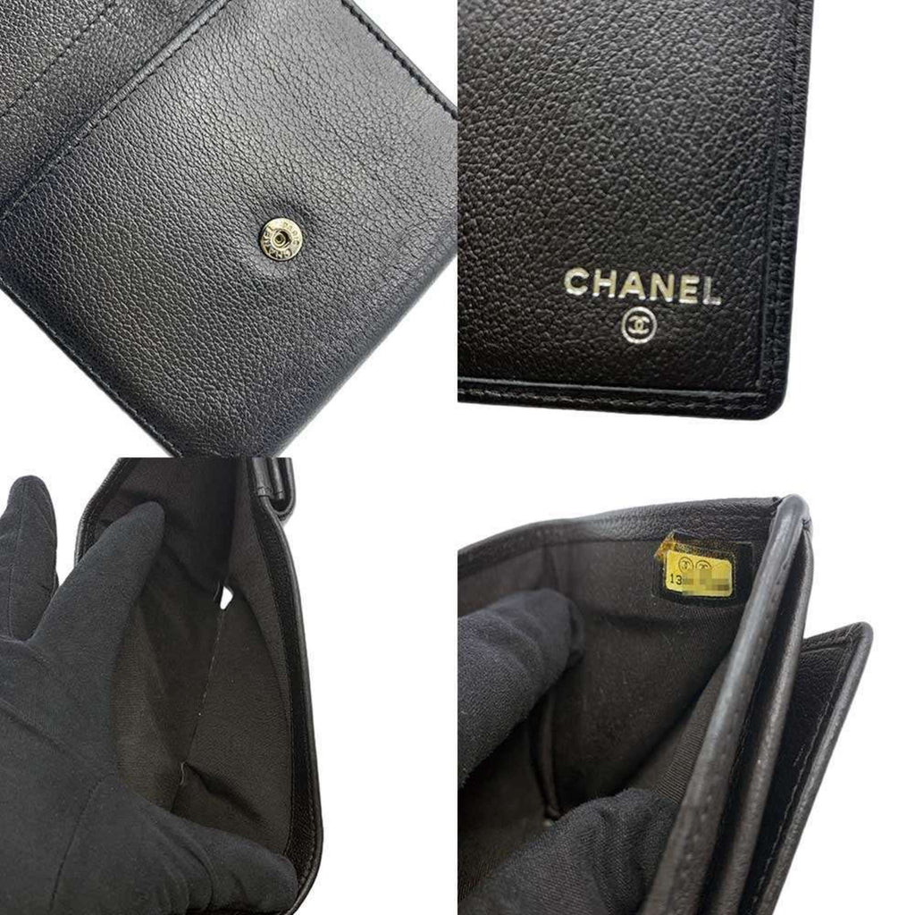 Chanel Black Leather Wallet (Tri-Fold) (Pre-Owned)