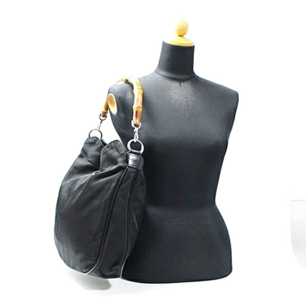 Gucci Black Dark Brown Nylon Handbag Shoulder Bag (Pre-Owned)