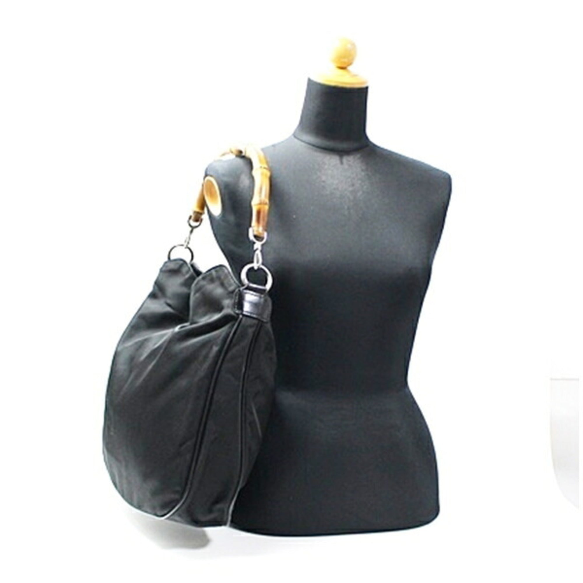 Gucci Black Dark Brown Nylon Handbag Shoulder Bag (Pre-Owned)