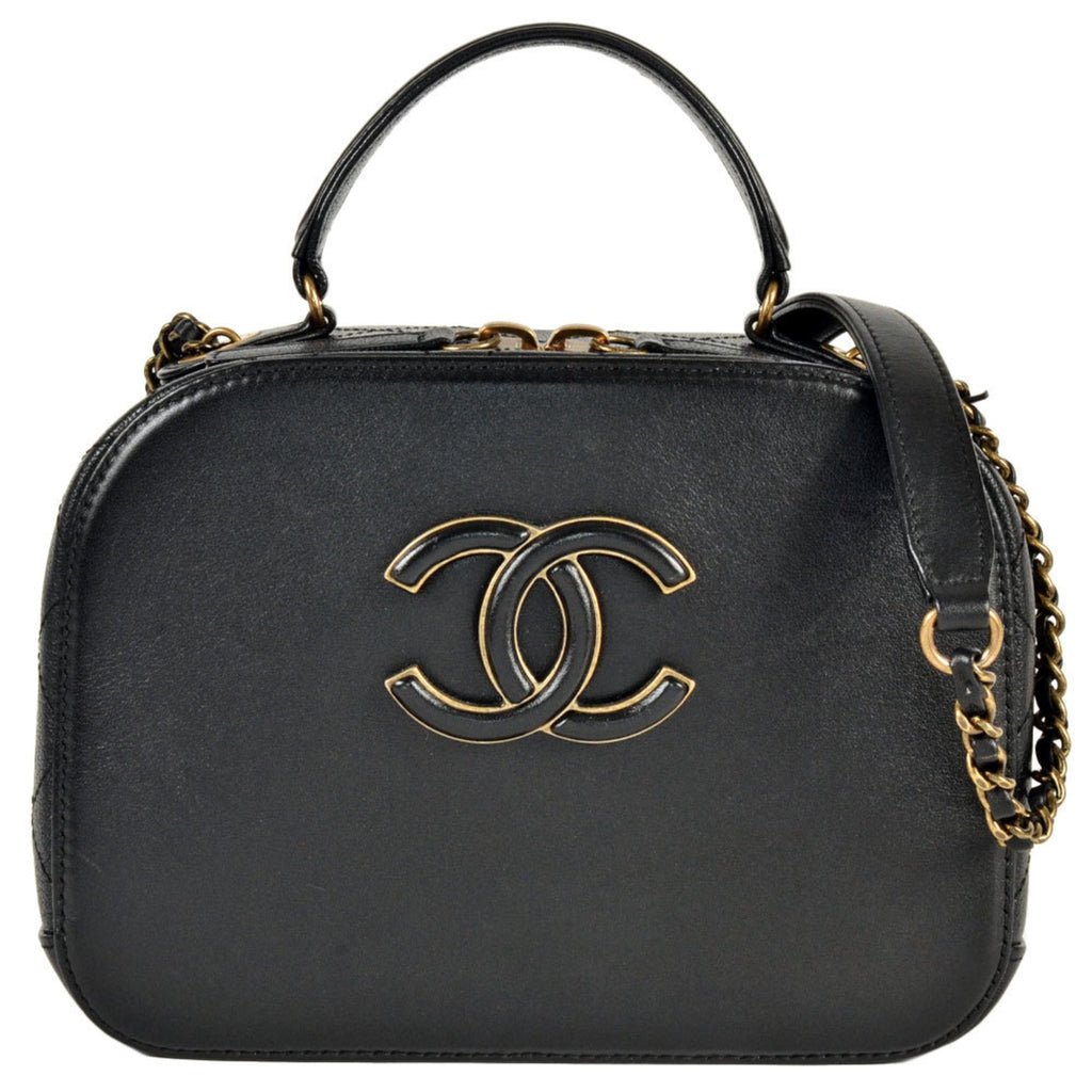 Chanel Black Leather Handbag Shoulder Bag Vanity Bag (Pre-Owned)