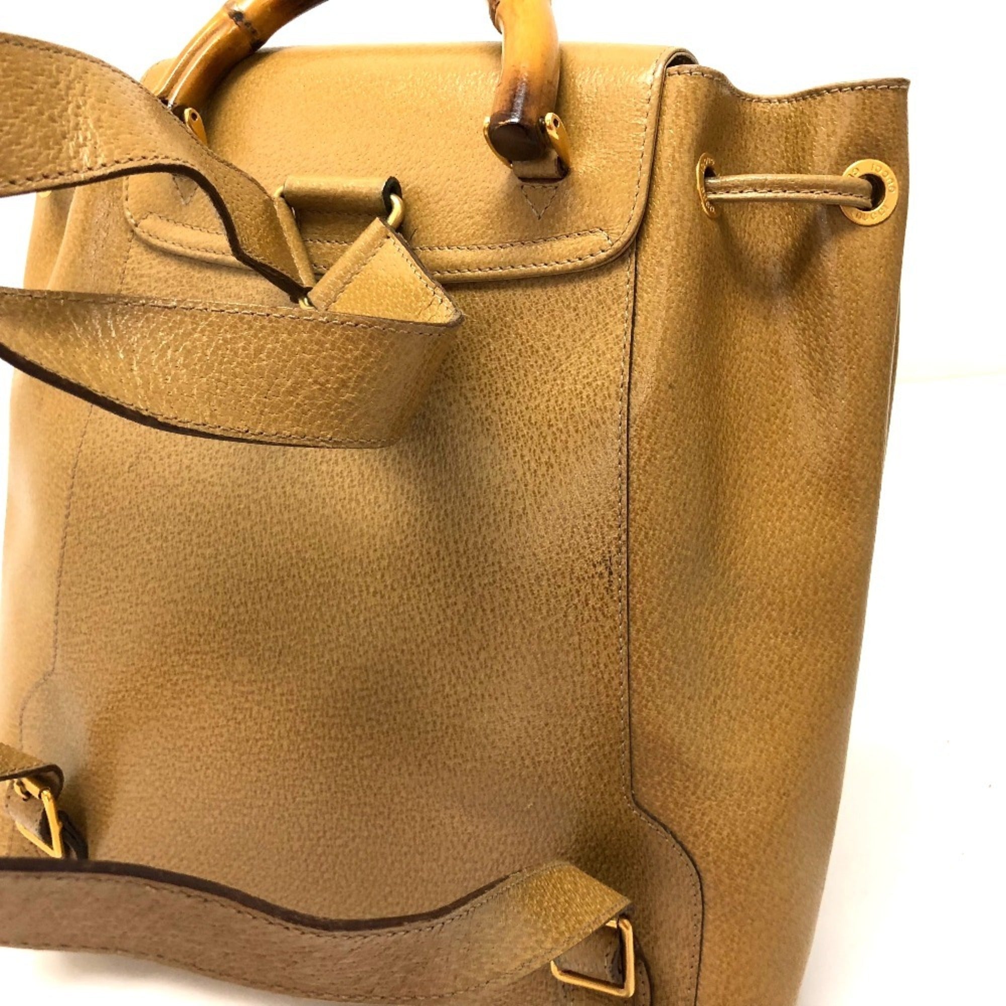 Gucci Bamboo Beige Leather Backpack (Pre-Owned)