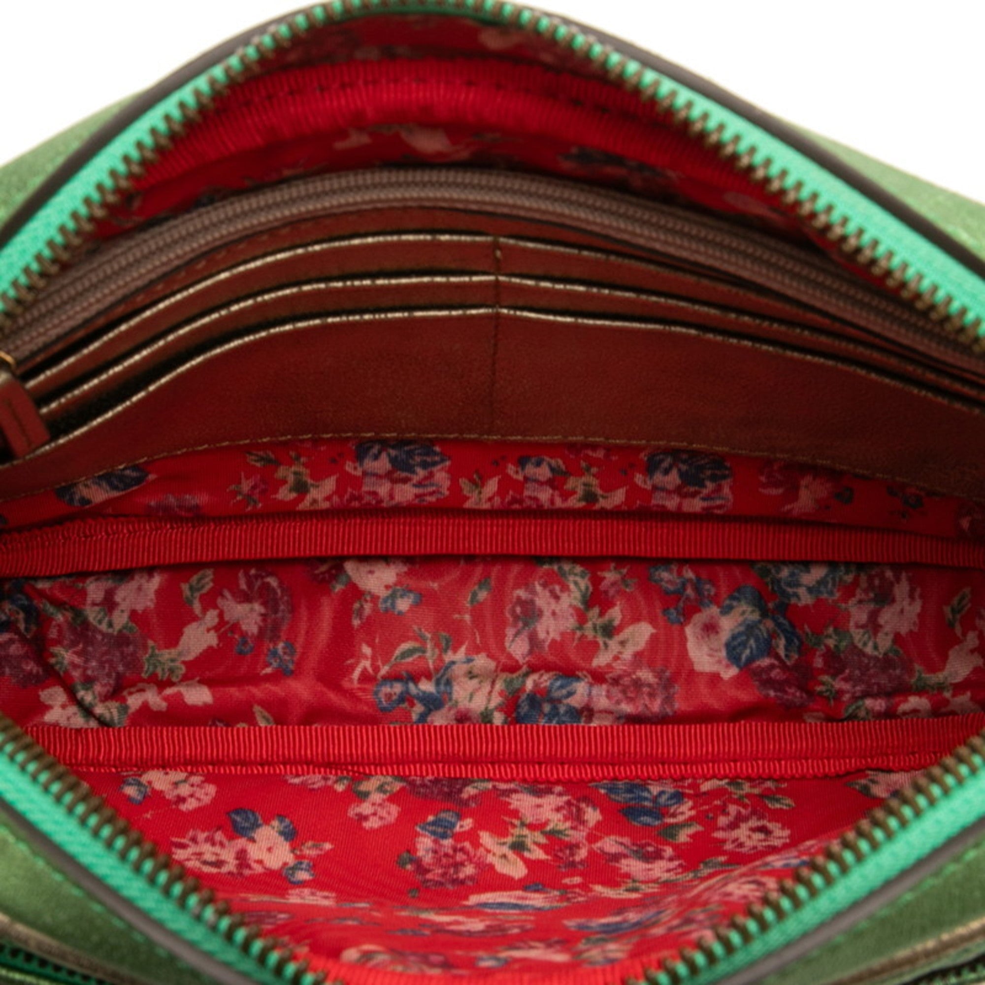 Gucci Gold Green Red Color Leather Clutch Bag (Pre-Owned)