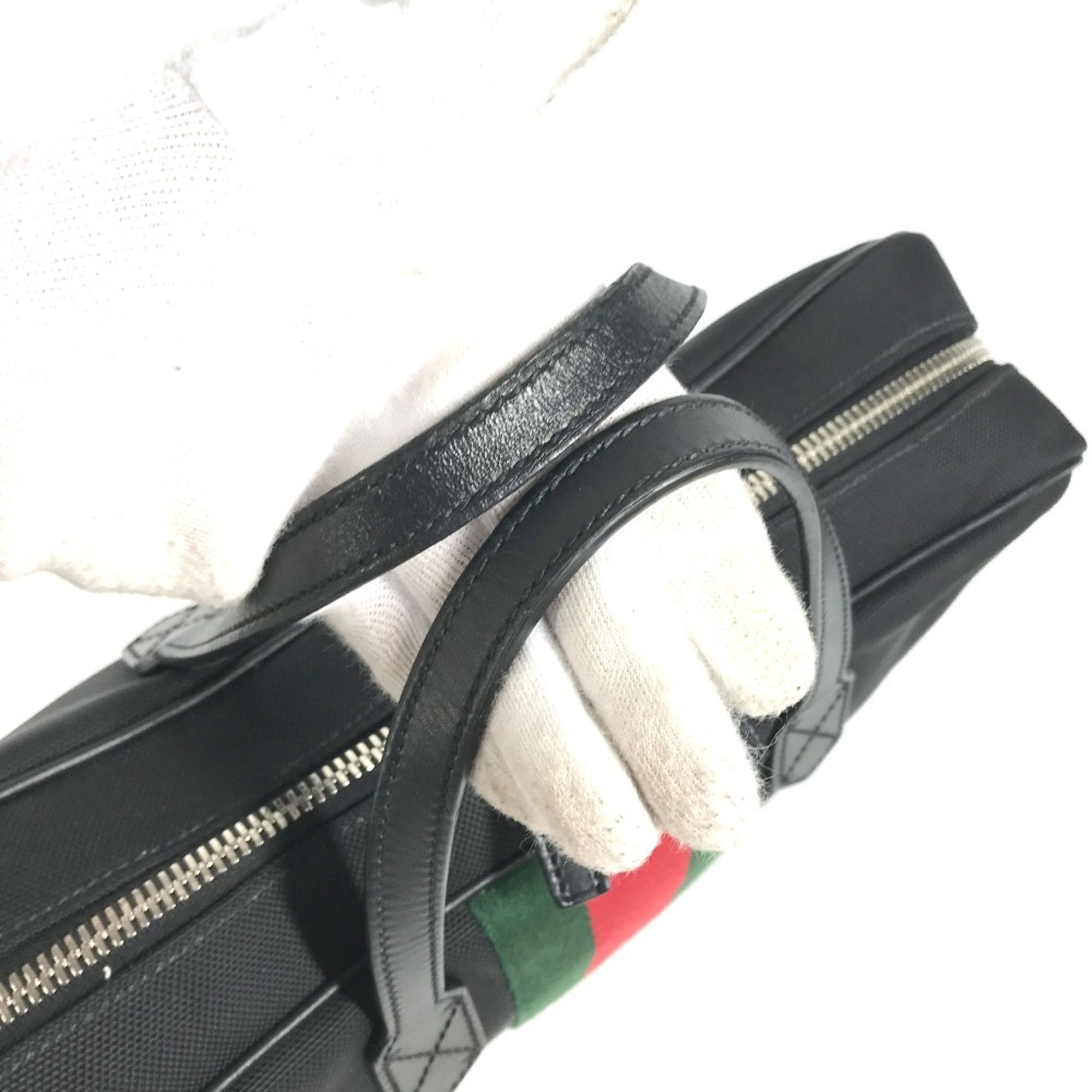Gucci Black Leather Canvas Handbag Shoulder Bag Tote Bag (Pre-Owned)