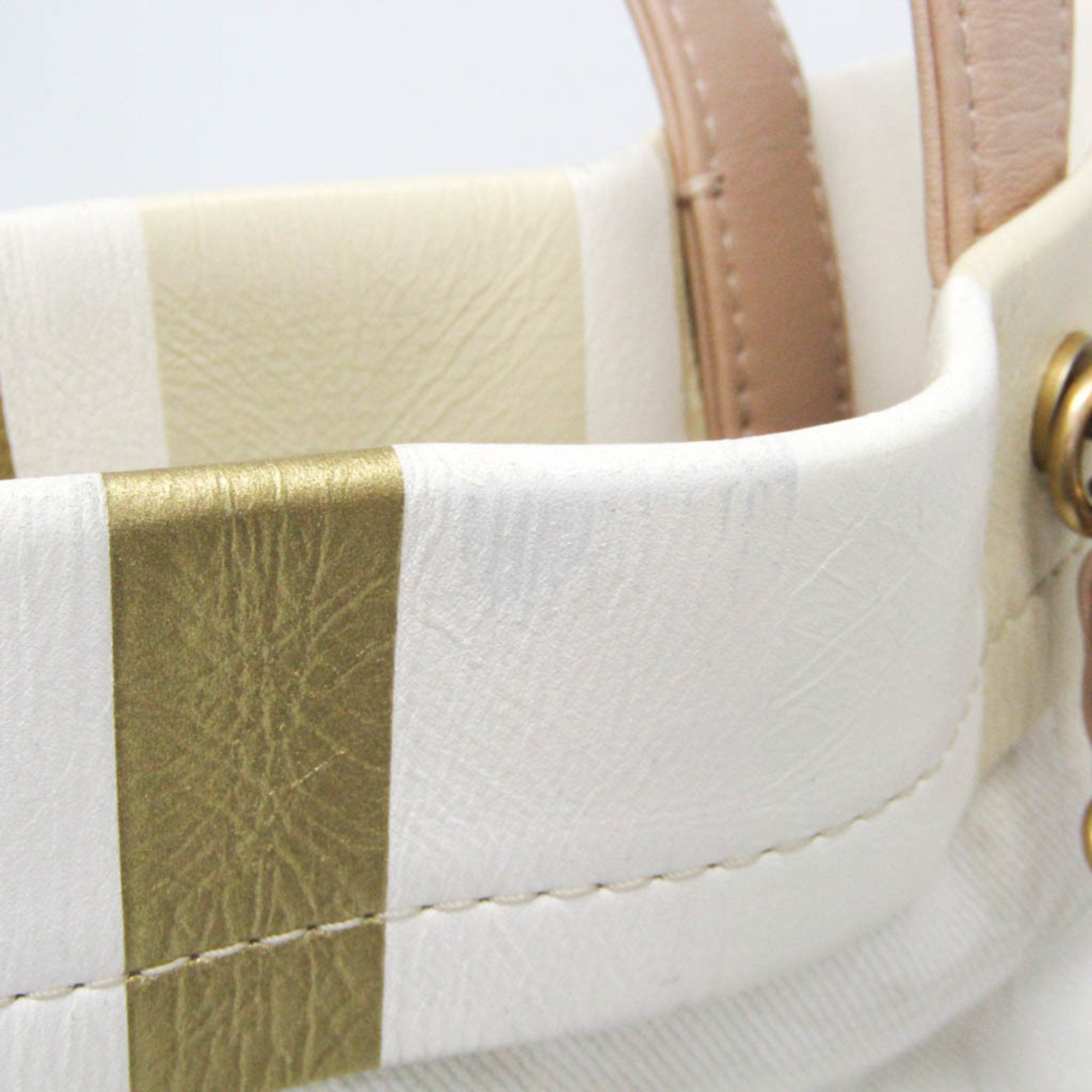Chanel Multi-Color Pink Beige Canvas Leather Handbag Tote Bag (Pre-Owned)