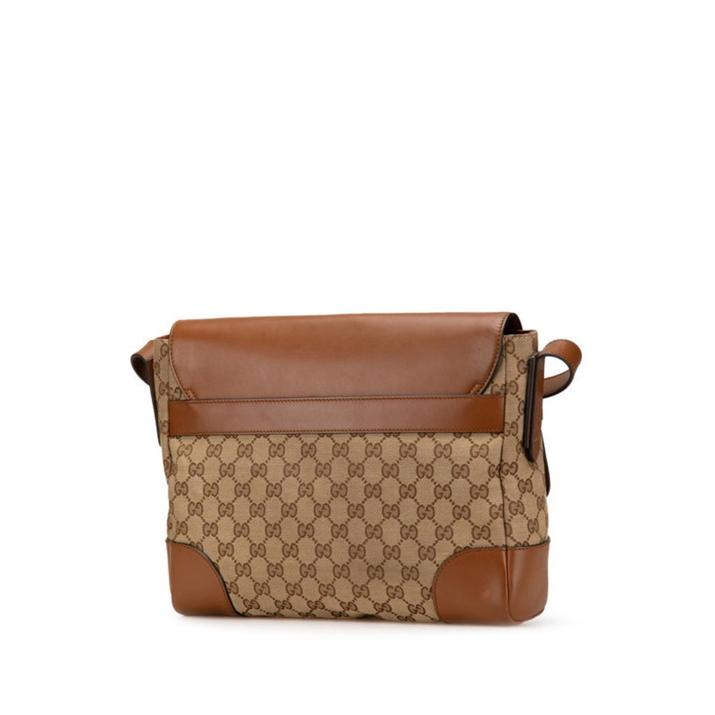 Gucci Beige Brown Canvas Leather Shoulder Bag (Pre-Owned)