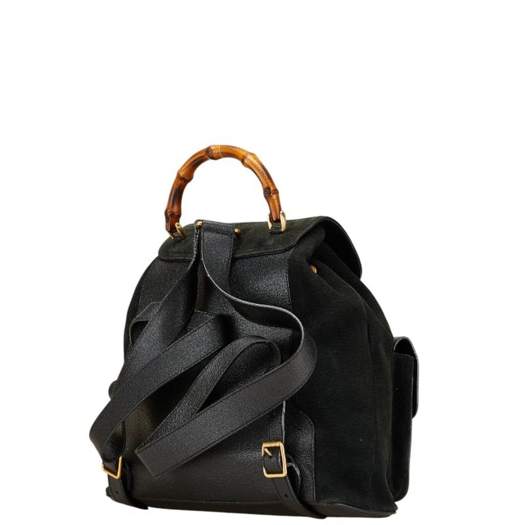 Gucci Bamboo Black Suede Leather Backpack (Pre-Owned)