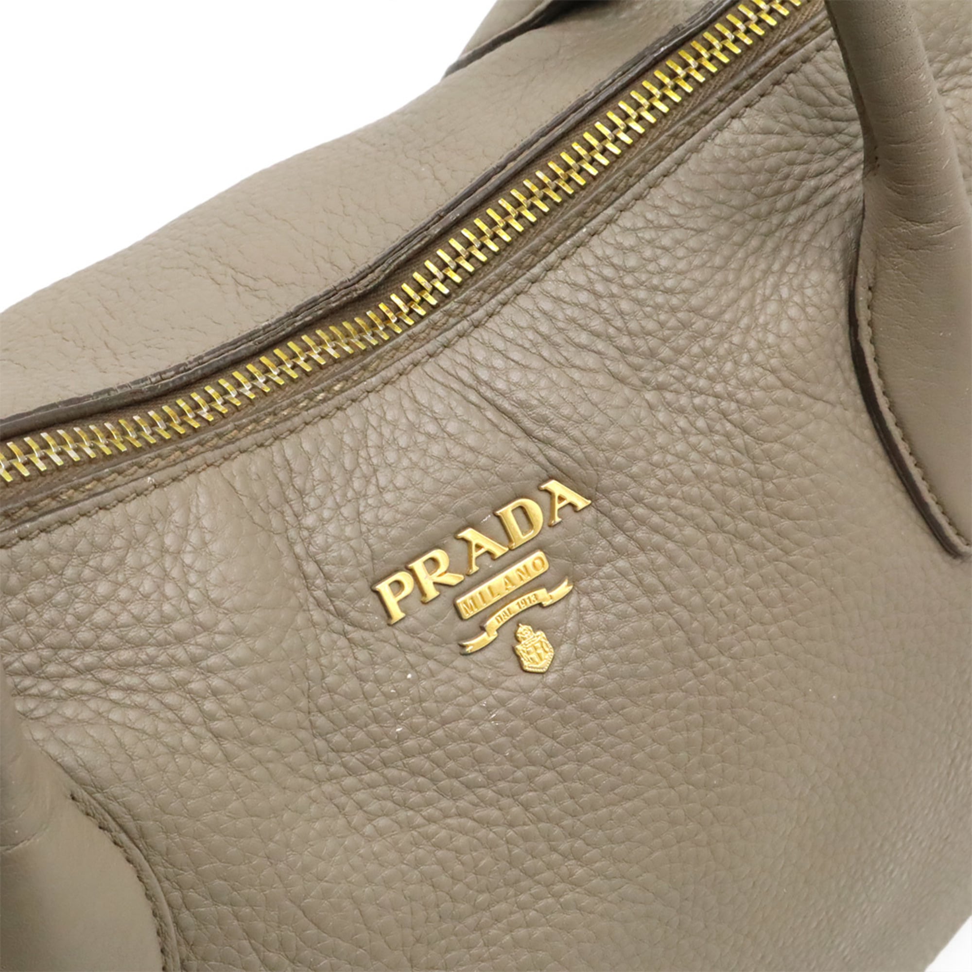Prada Grayish Leather Shoulder Bag Tote Bag (Pre-Owned)