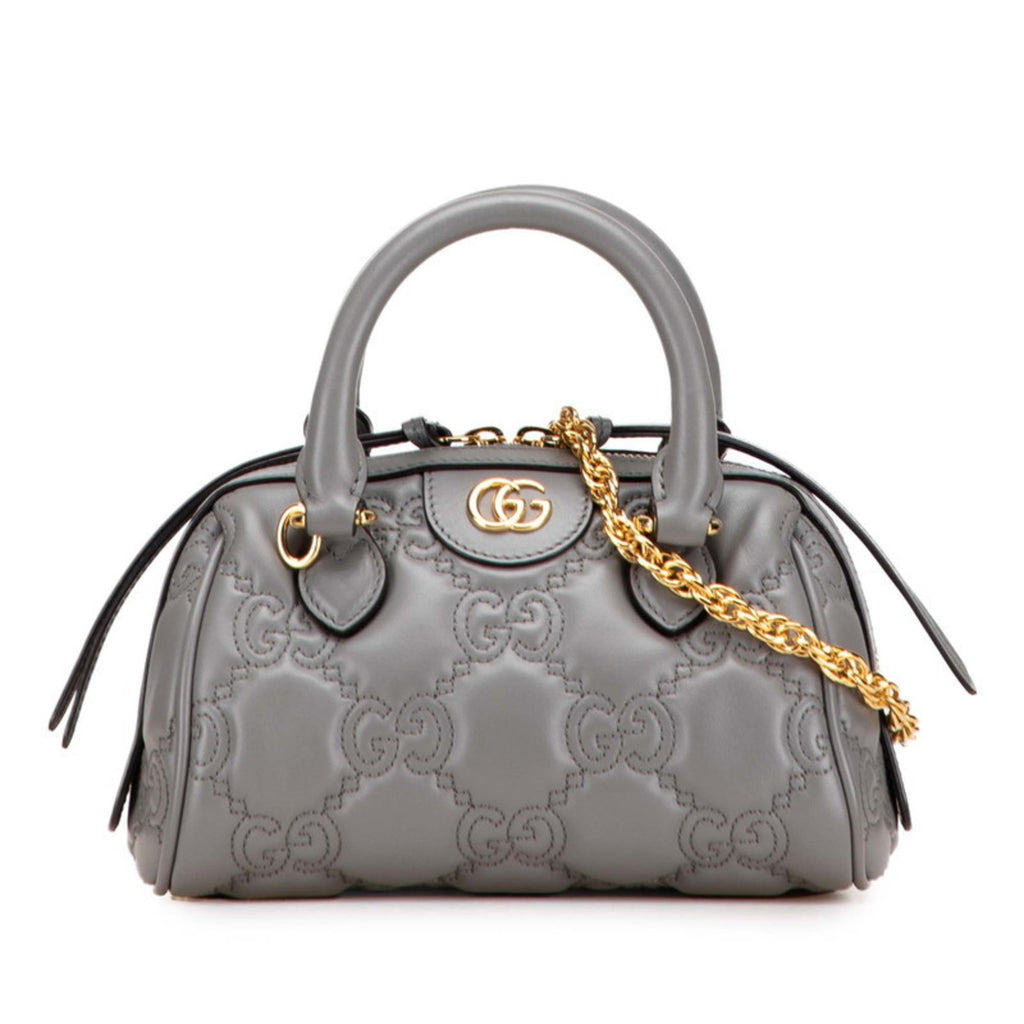 Gucci Gray Leather Boston Bag Shoulder Bag (Pre-Owned)