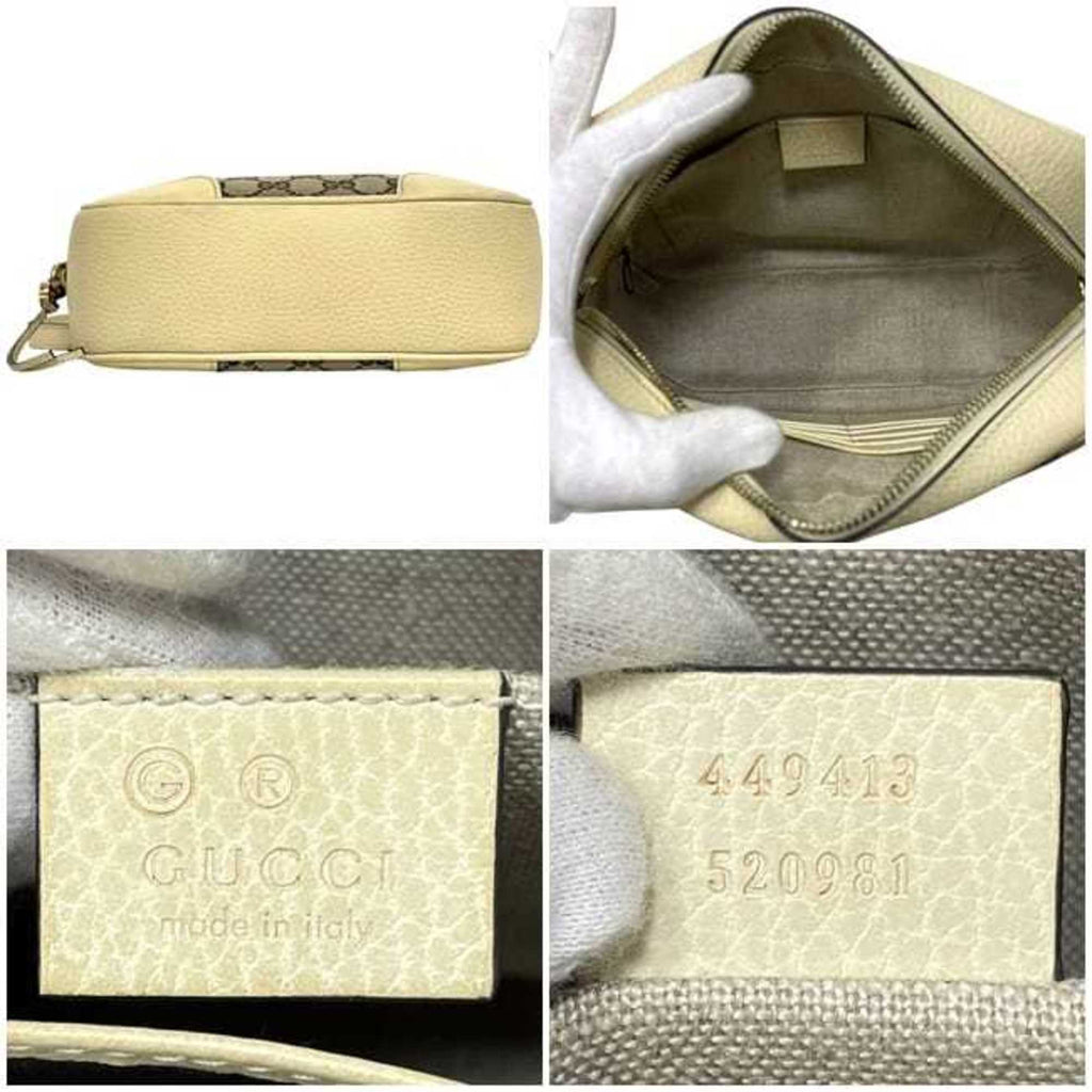 Gucci Beige White Canvas Leather Shoulder Bag (Pre-Owned)